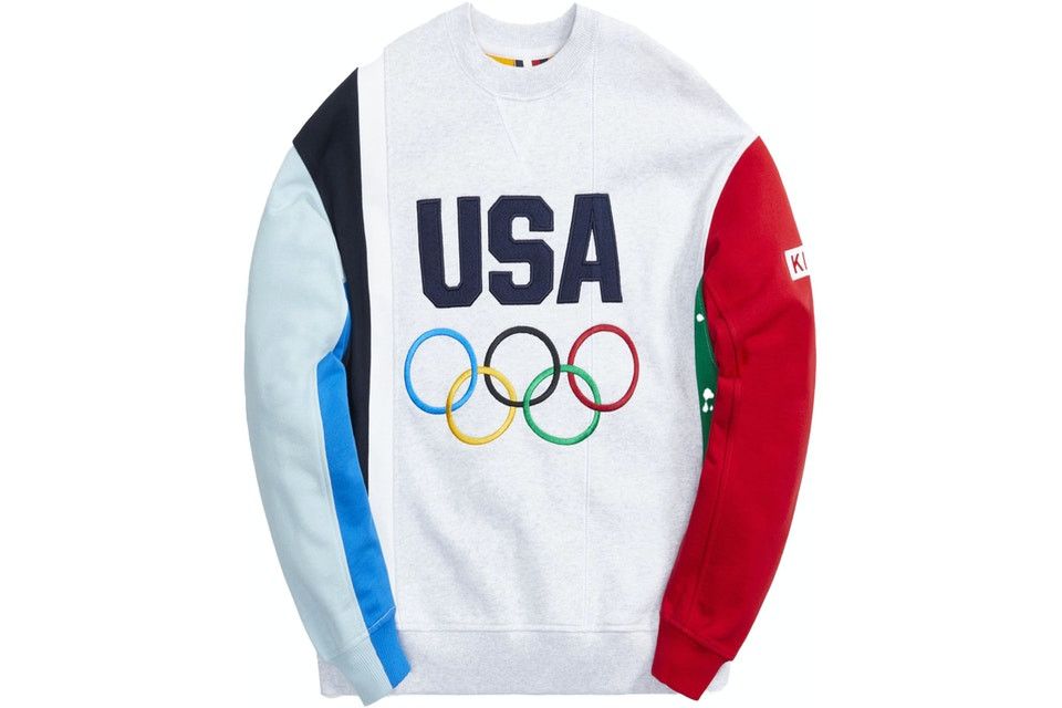 image of Kith x Ronnie Fieg Tokyo Olympic Team Usa Colorblocked Crewneck Unisex in Grey, Women's (Size Mediu