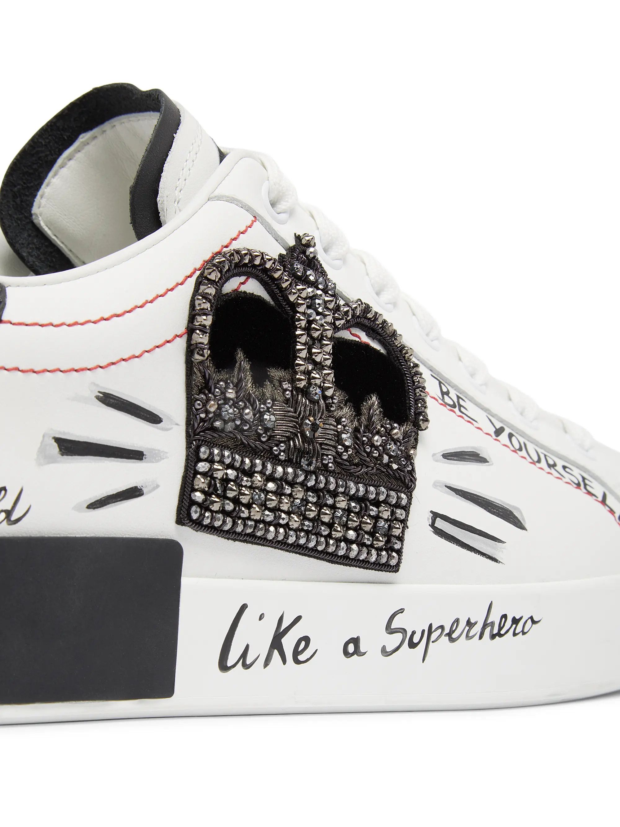 Dolce & Gabbana os11x0526 Illustrated Leather Sneakers in White/Black Size US 10 / EU 43 - 7 Thumbnail
