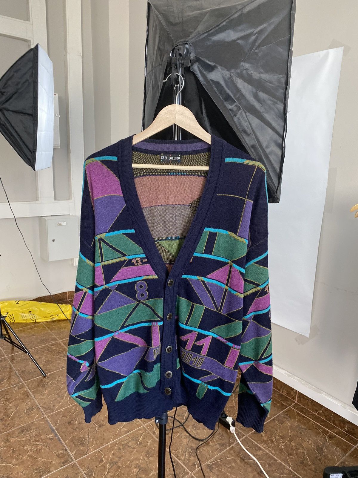 Japanese Brand Vintage 90s Enzo Lorenzo Math Cardigan Knit Sweater Japan Size US XL / EU 56 / 4 - 1 Thumbnail