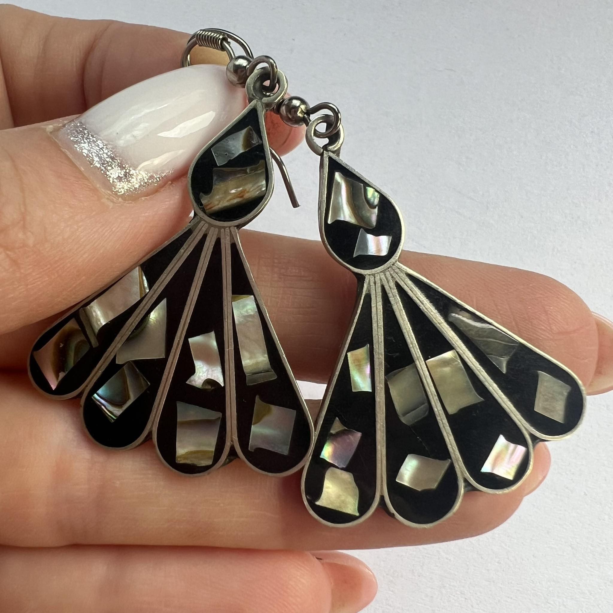 Vintage Vintage Sterling Silver 925 Earrings Shell Nacre Mexico 7gr Size ONE SIZE - 1 Thumbnail