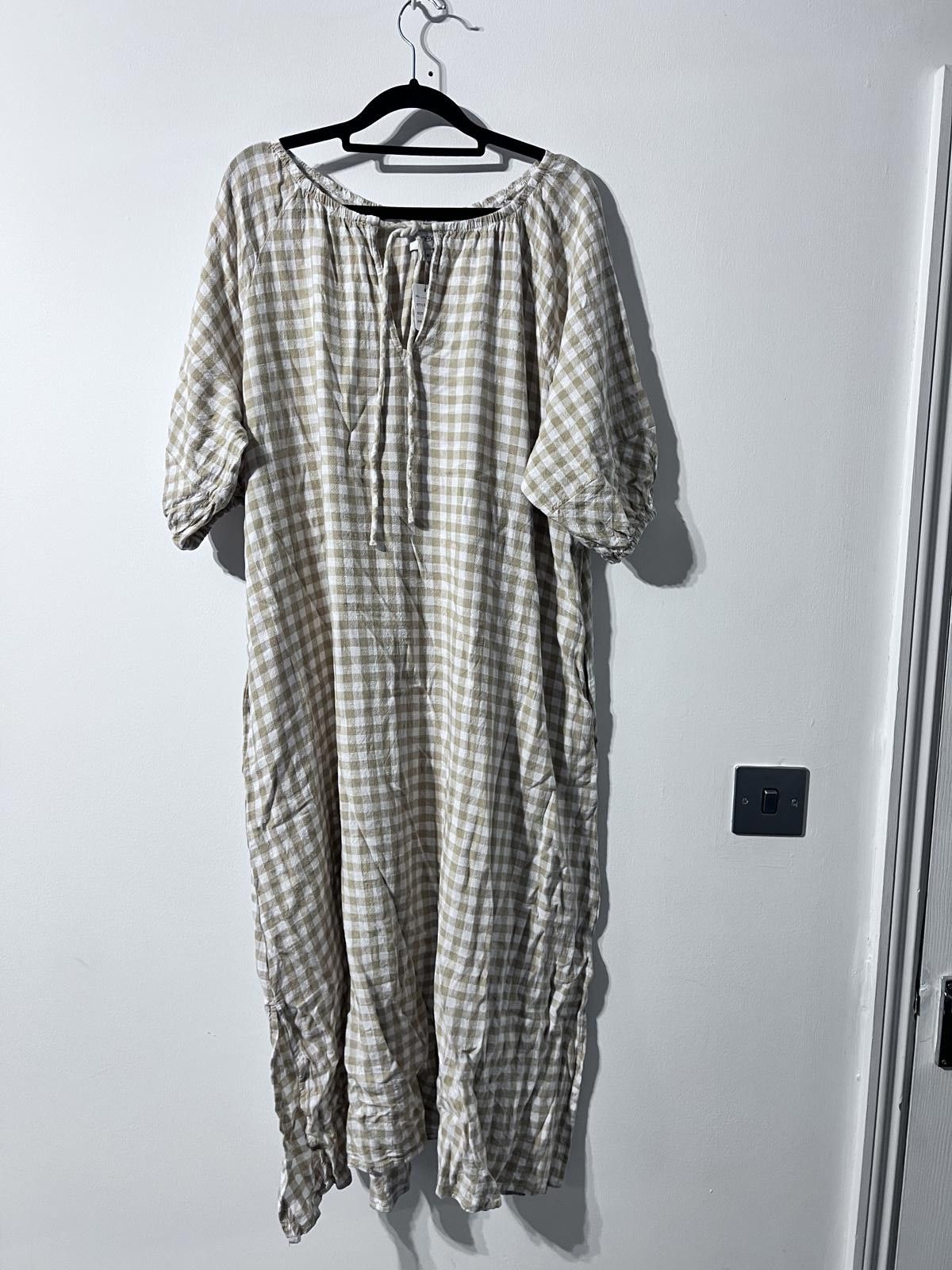 NEXT Next Beige & White Gingham Maxi Dress – Size 12 Size M / US 6-8 / IT 42-44 - 2 Thumbnail