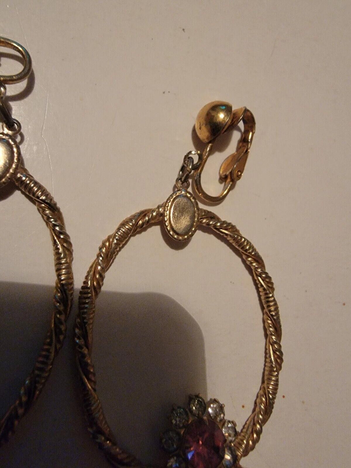 The Unbranded Brand Vintage Womens Earrings Gold Tone Hoop Rhinestone Crystal Size ONE SIZE - 3 Thumbnail