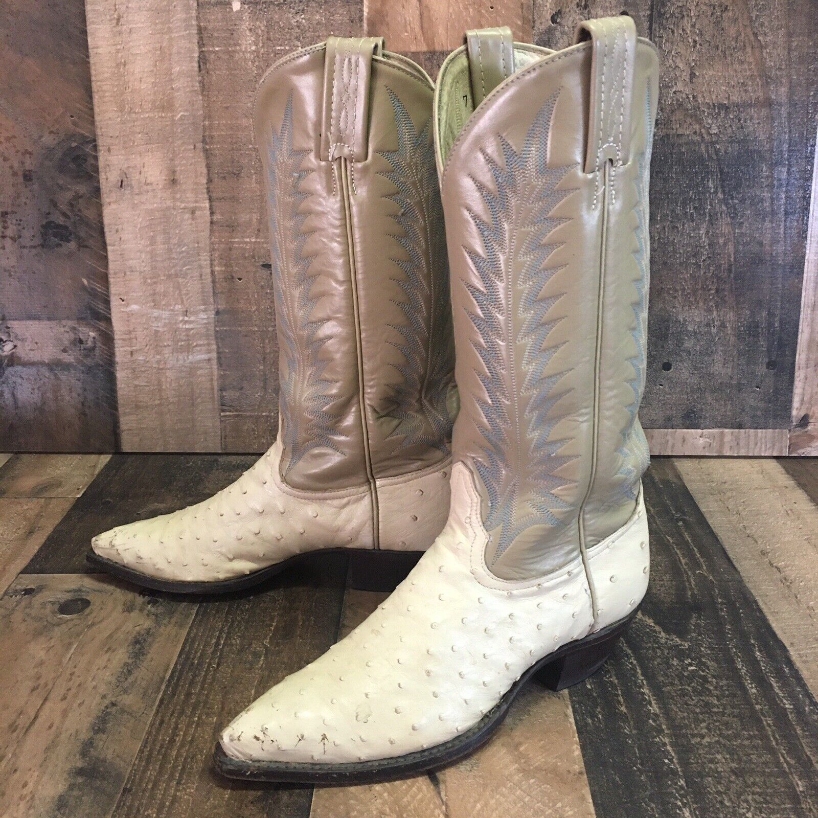 image of Tony Lama VTG Full Quill Ostrich Cowboy Boots Womens 6.5 M in Beige