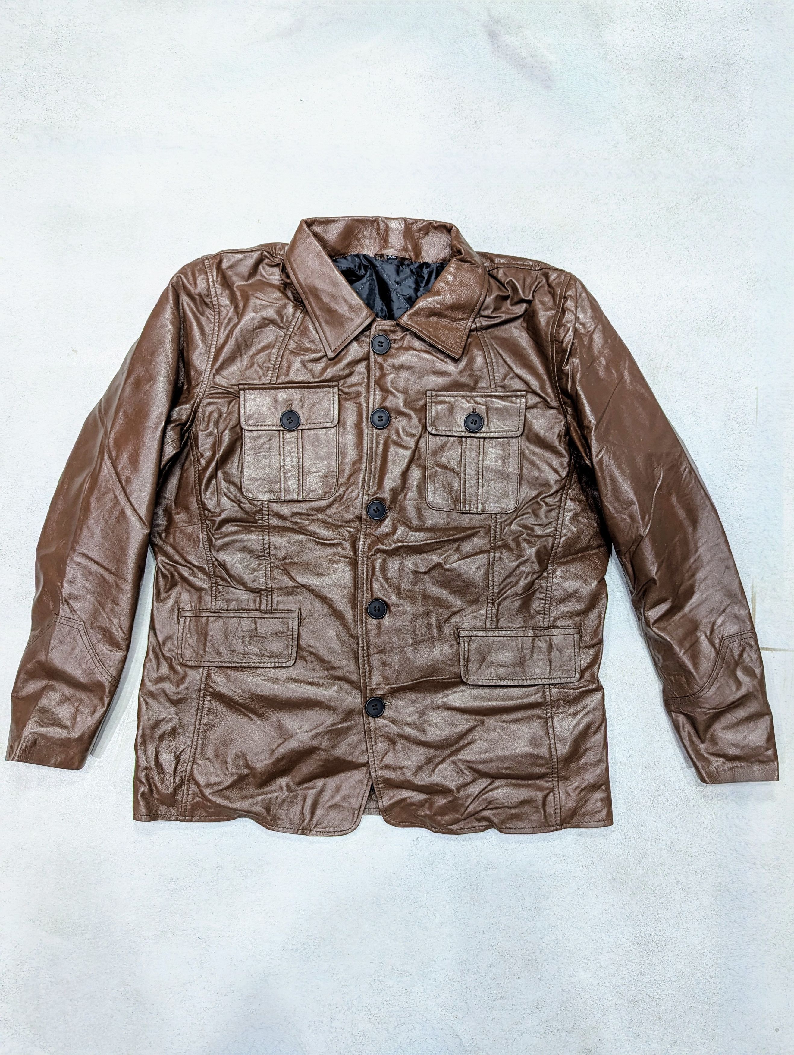 Men Distressed Brown Leather Jacket Military Inspired Rugged