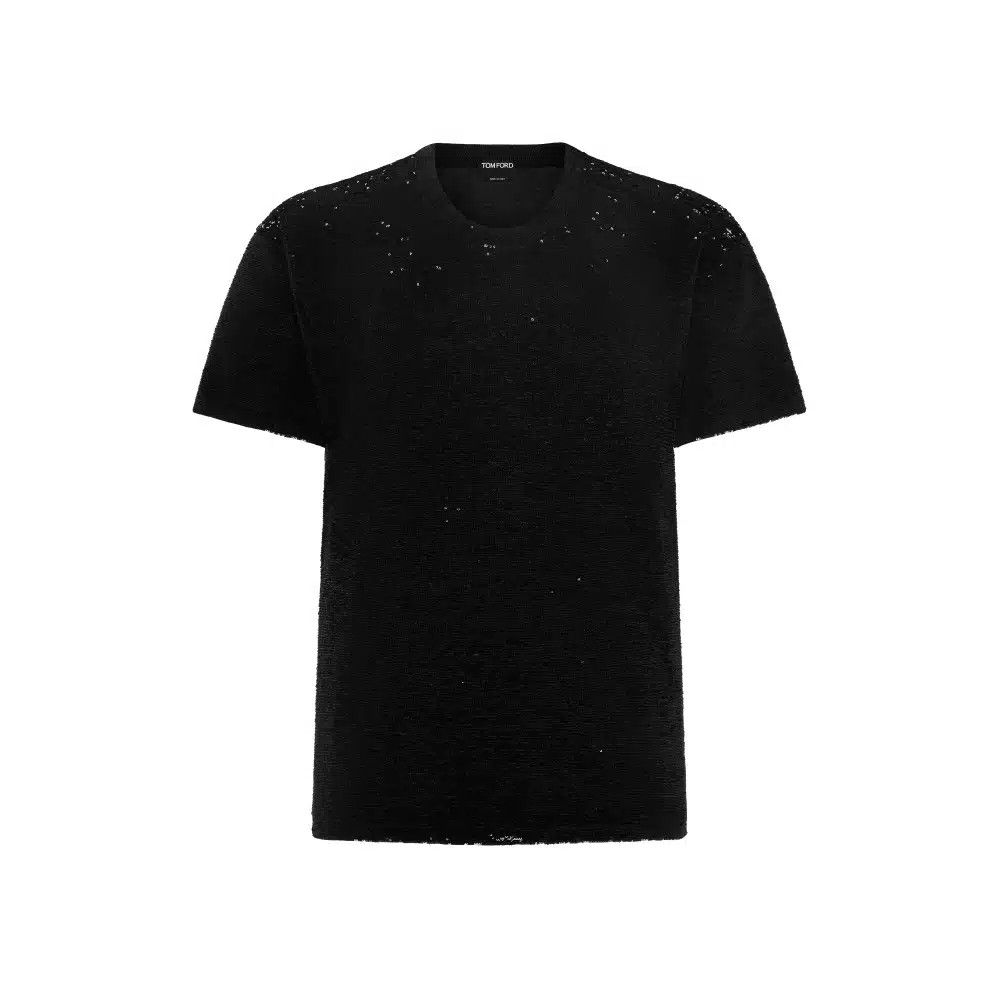 Tom Ford o1loc1c0226 KCS004 Silk Sequined Crewneck T-Shirt in Black Size US M / EU 48-50 / 2 - 1 Thumbnail