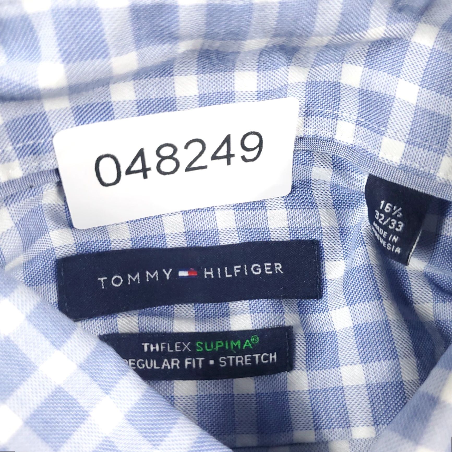 Tommy Hilfiger Tommy Hilfiger Dress Shirt Mens 16.5 Blue Check Long Sleeve Button-Down Regular Fit Size 42R - 8 Thumbnail
