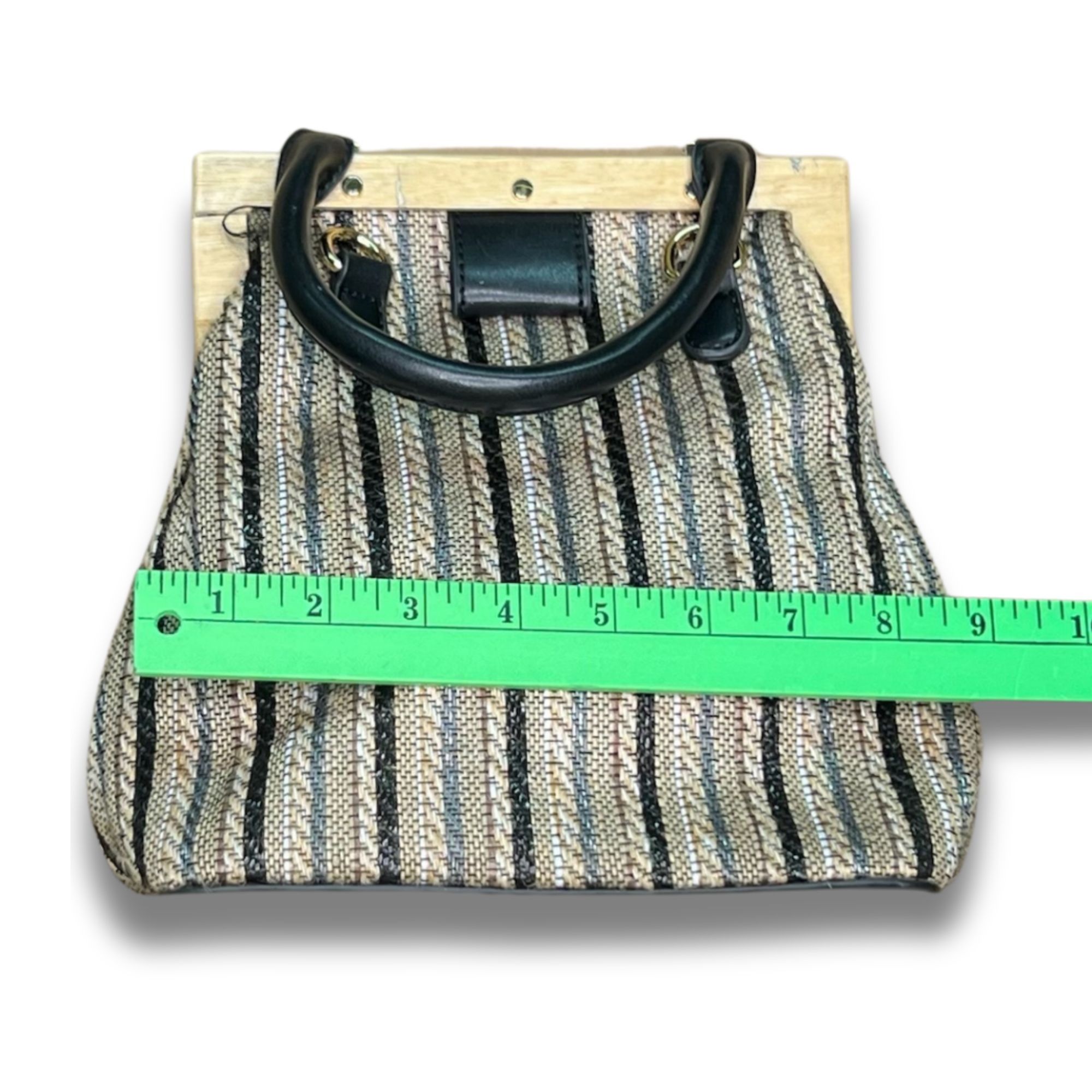 Other Street Level Striped Woven Fabric Handbag With Black & Wood Size ONE SIZE - 10 Thumbnail