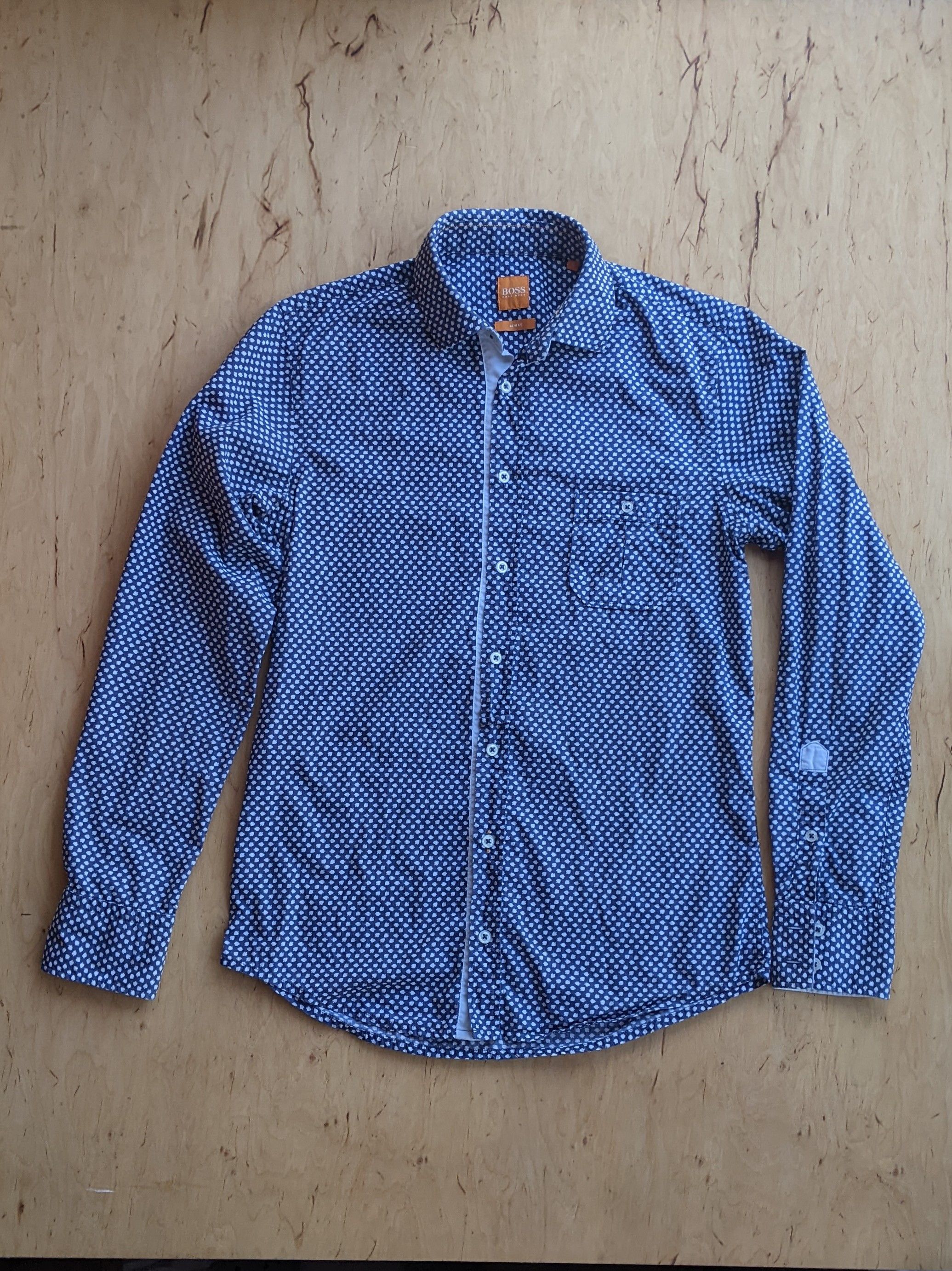 Hugo Boss × Vintage Hugo Boss Orange EslimE Vintage Shirt Printed Monogram Size US S / EU 44-46 / 1 - 1 Thumbnail