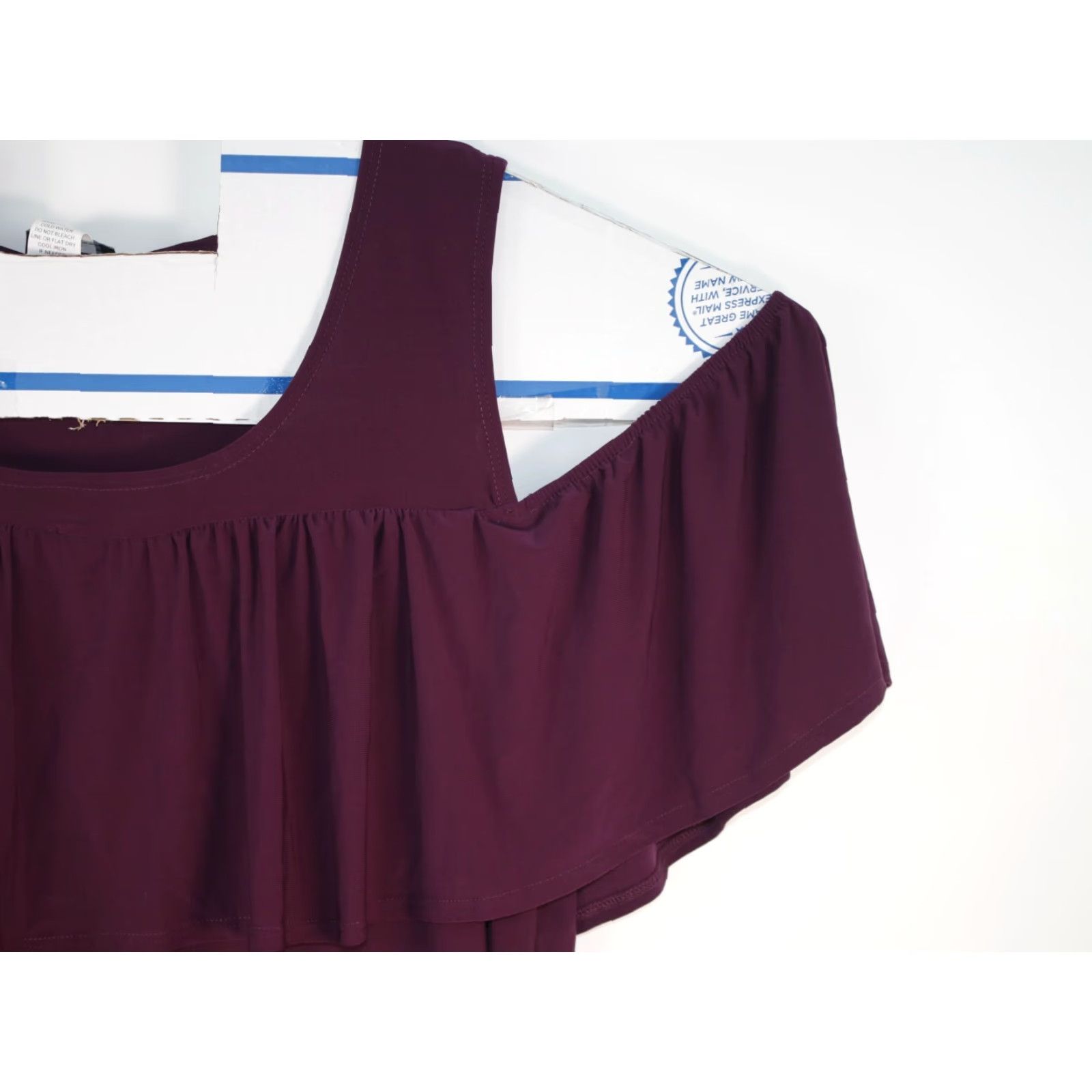 Vintage Star Vixen Top Women's Size 1X Burgundy Soft Shear Split Sleeve Cold Shoulder Womens Size XL / US 12-14 / IT 48-50 - 3 Thumbnail