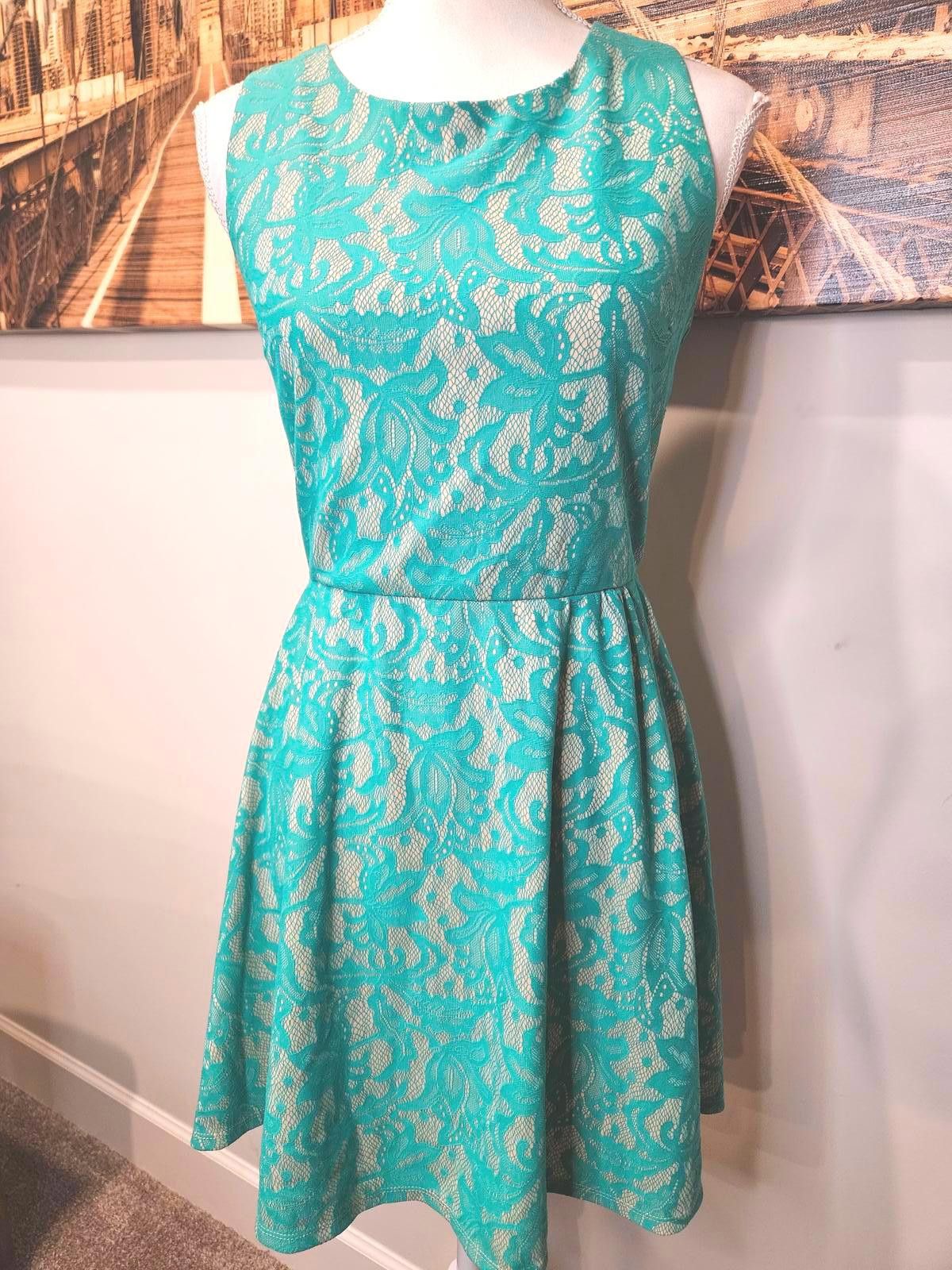 Designer Soulmates Turquoise Lace Dress #552 Size M / US 6-8 / IT 42-44 - 1 Thumbnail
