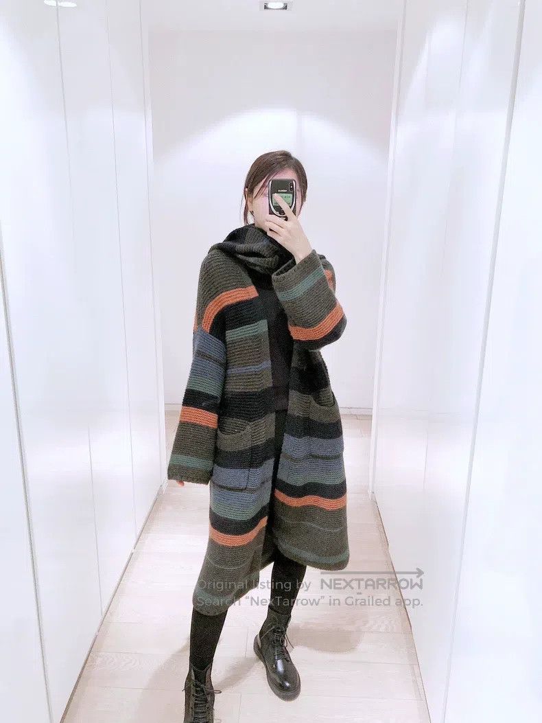 Loro Piana Loro Piana Colorful wide stripe long knitted coat with sca Size S / US 4 / IT 40 - 1 Thumbnail