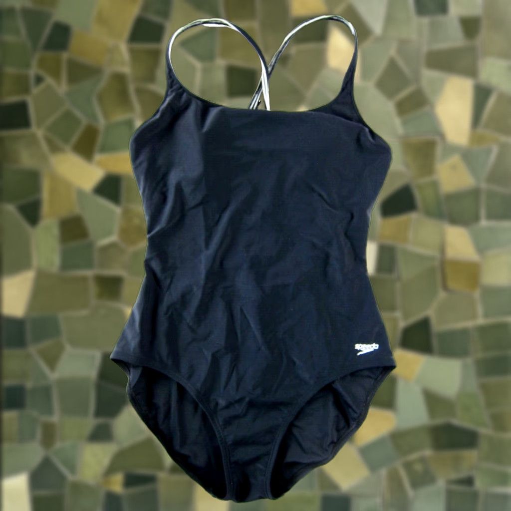 Speedo Speedo One Piece Swimsuit Women L Black Crisscross Back Padded Bust Classic Solid Polyester SpandexFit Regular Size Large Size ONE SIZE - 1 Thumbnail