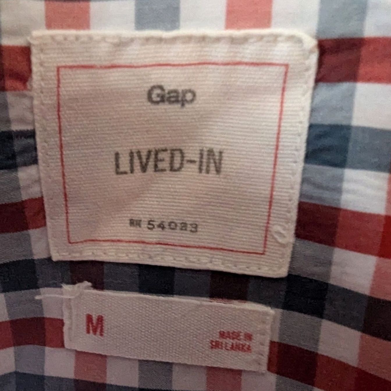 Gap Gap Lived-In Mens Medium Button Down Shirt Red White Blue Gingham Check Cotton Size US M / EU 48-50 / 2 - 6 Thumbnail