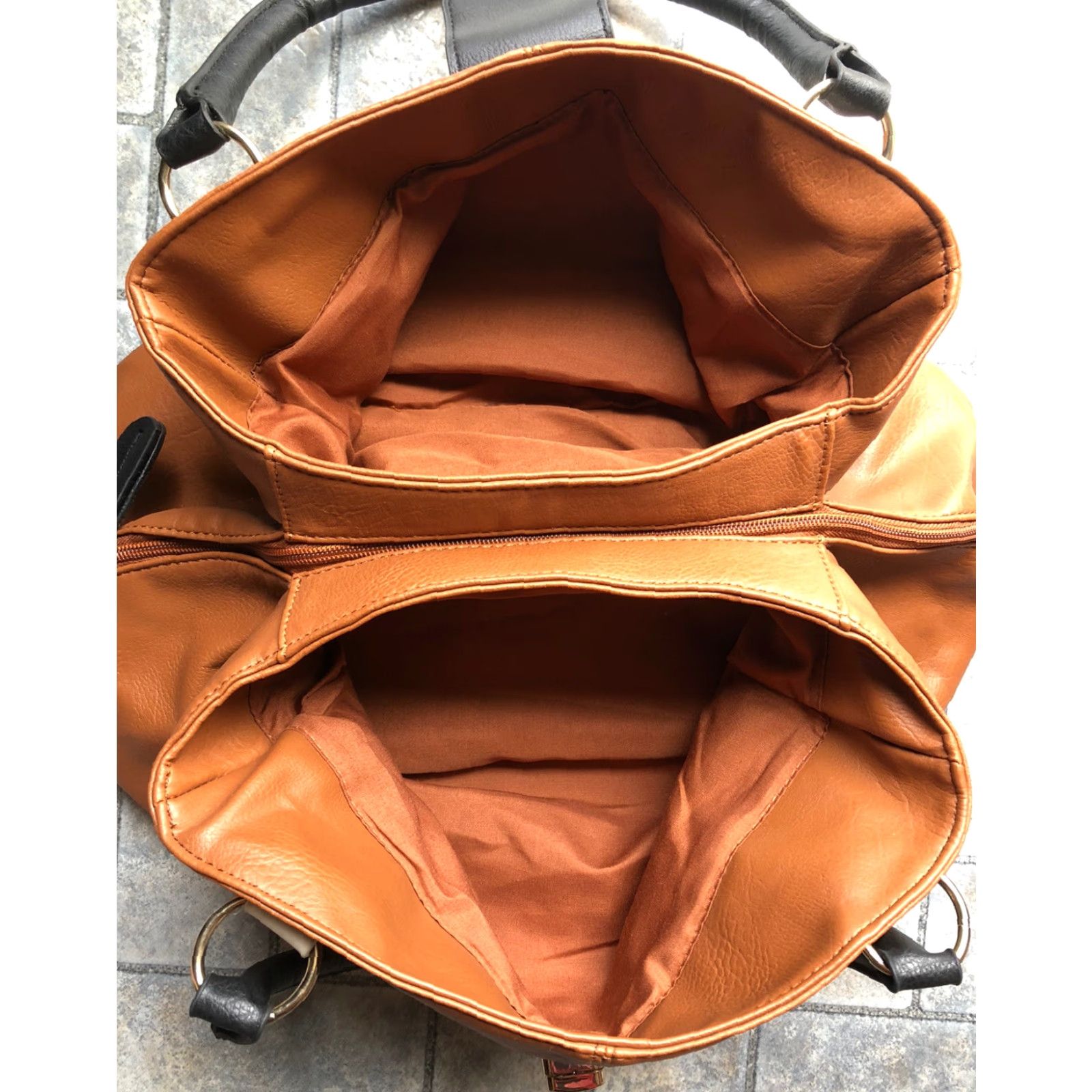 Apt. 9 Kohls Apt. 9 T-Wall Leather Satchel Purse Tan Black Latch Turn Lock Pockets Satchel/Top Handle Bag Women Size ONE SIZE - 7 Thumbnail