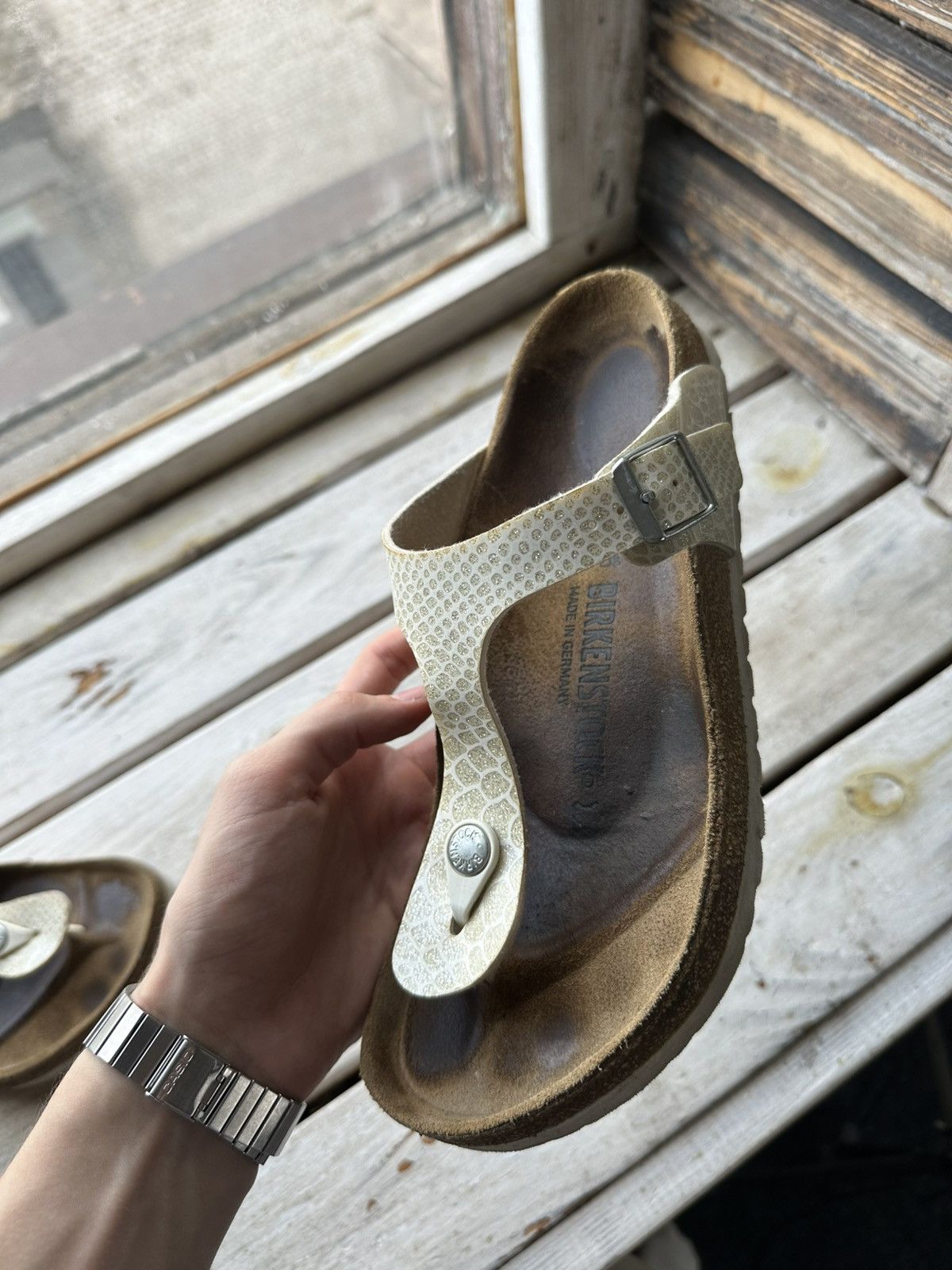 Birkenstock 🚨Vintage Birkenstock 40 beige Luxe Sandals rare slides Size US 10 / IT 40 - 7 Thumbnail