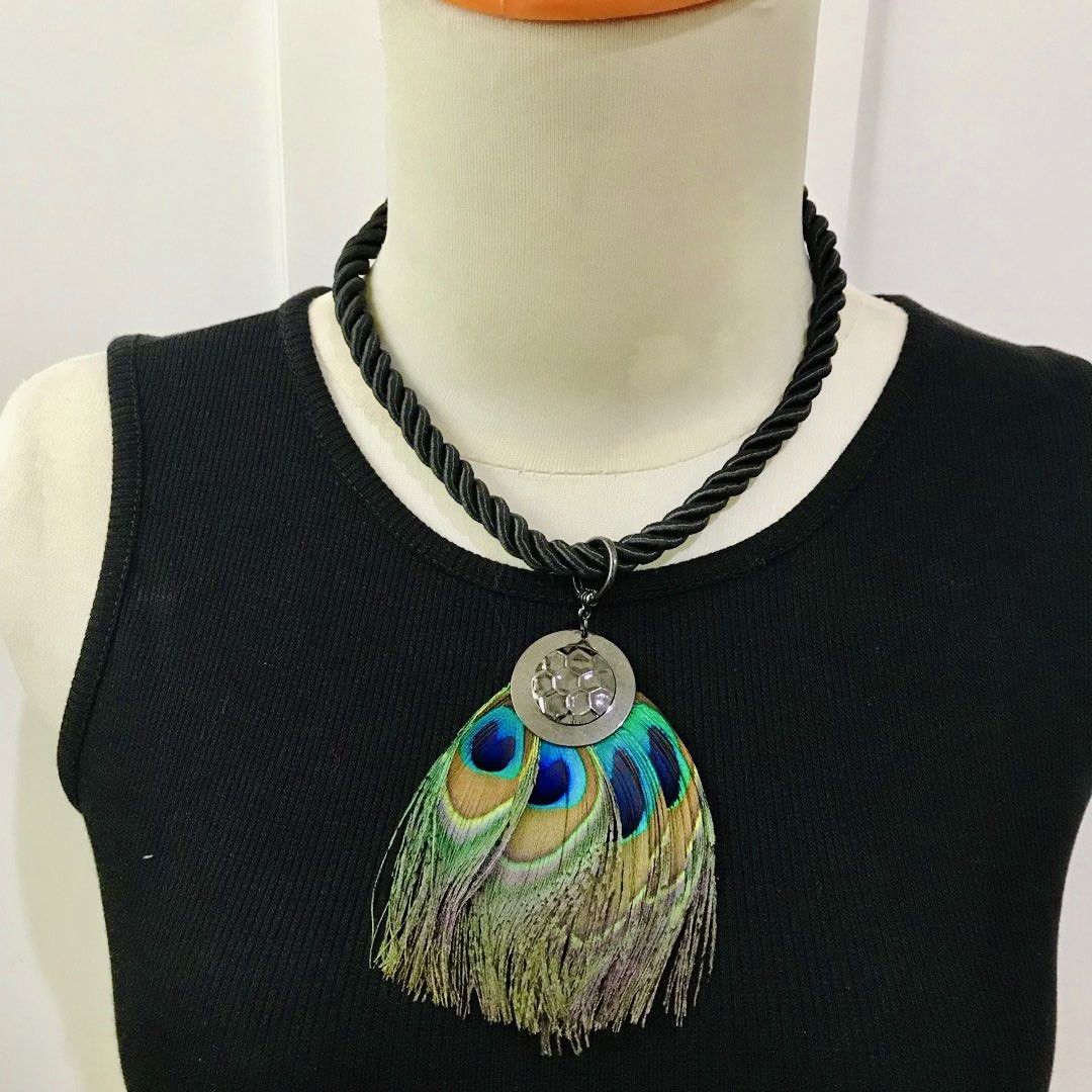 14th Addiction Y2K Ethnic Peacock Feather Necklace Size ONE SIZE - 2 Thumbnail