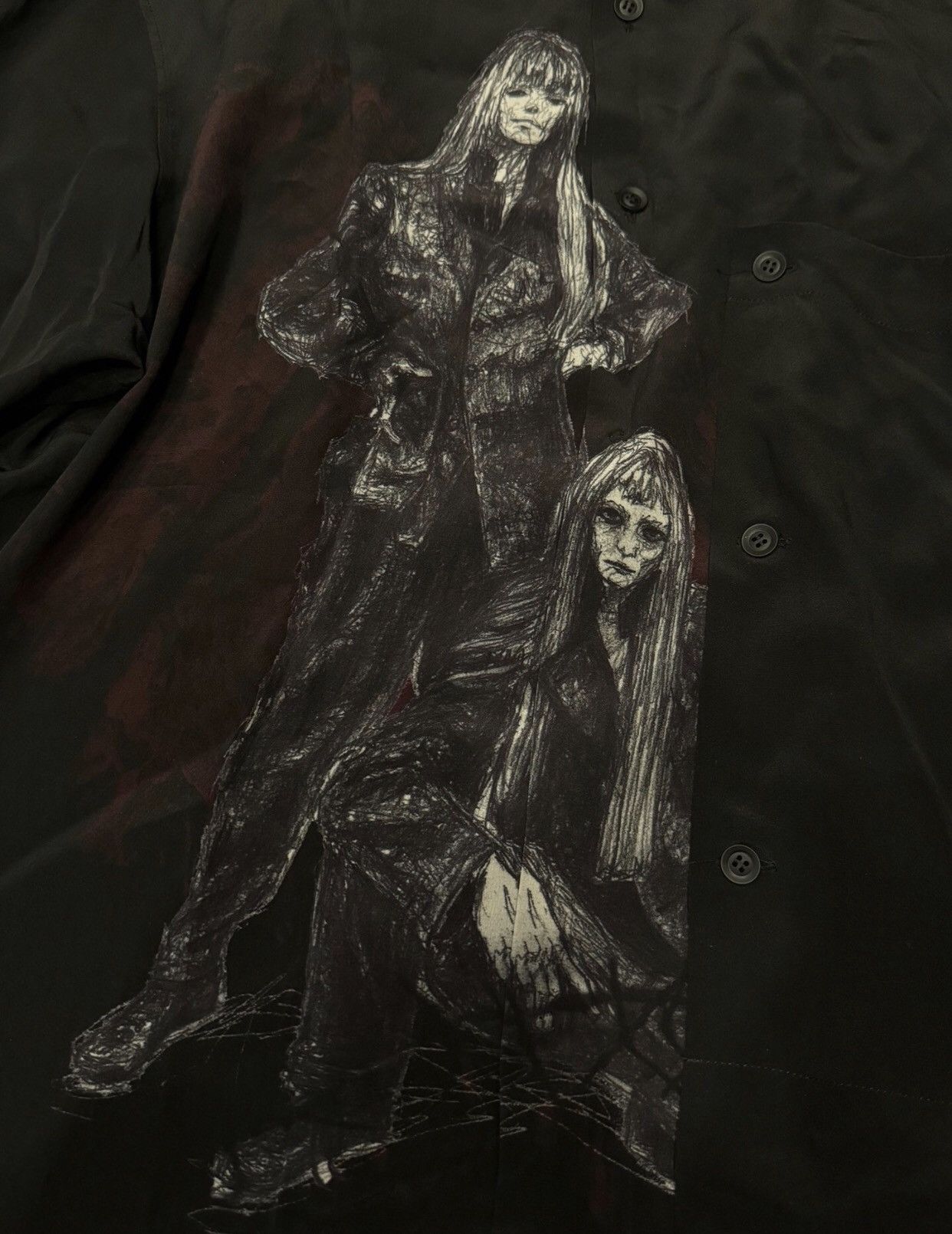 Yohji Yamamoto Yohji Yamamoto Black Girl Portrait Silk Long Shirt 2412- Size US L / EU 52-54 / 3 - 5 Thumbnail