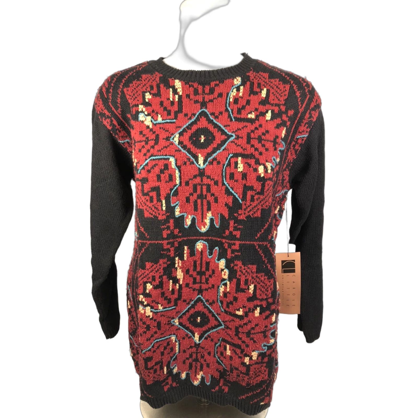 Vintage New w Tag CAROLE Little PETITES Knitwear Red Black Sz. P Pullover Sweater Womens Size S / US 4 / IT 40 - 1 Thumbnail