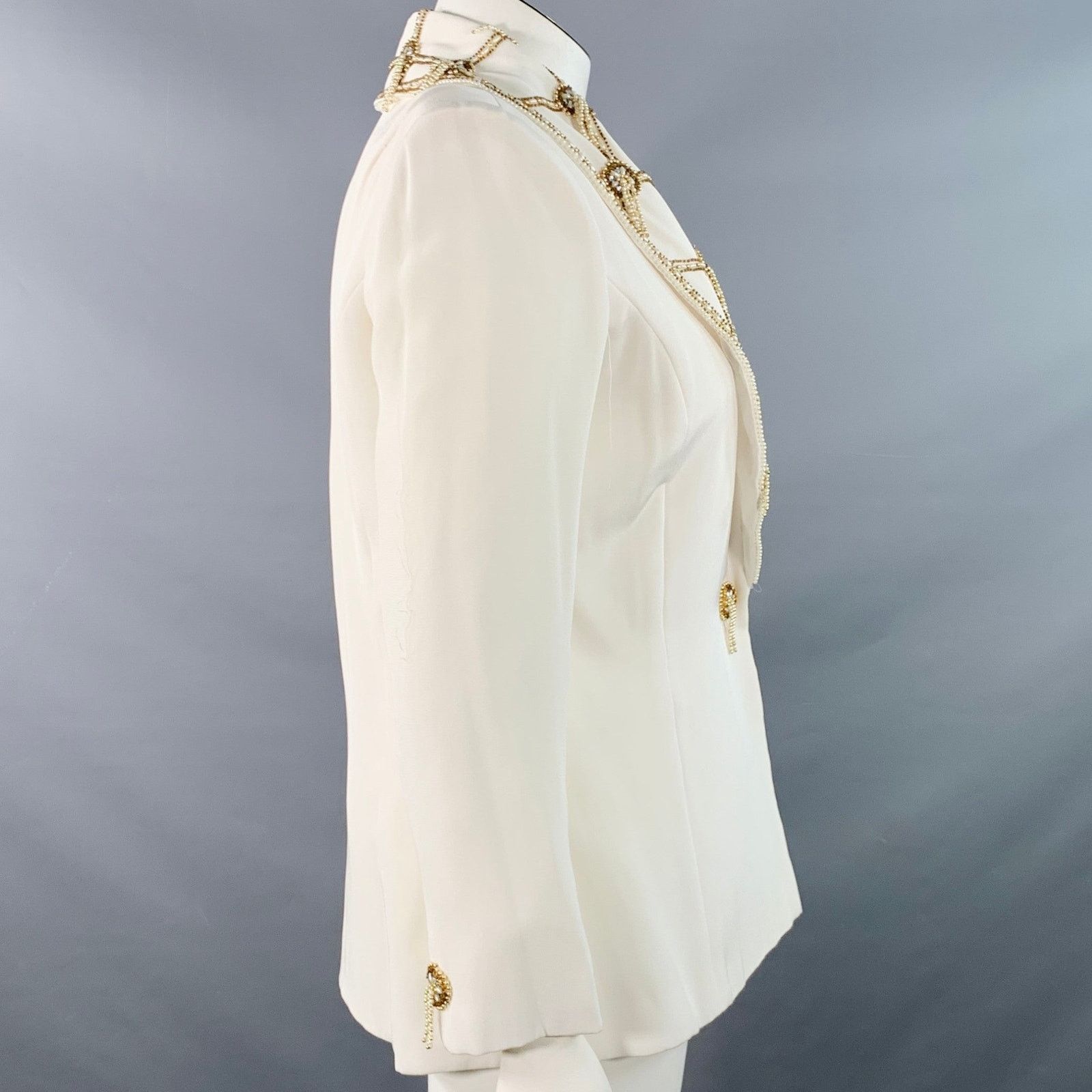 Other 12 Cream Polyester Beaded Shawl Collar Jacket Blazer Size XL / US 12-14 / IT 48-50 - 3 Thumbnail