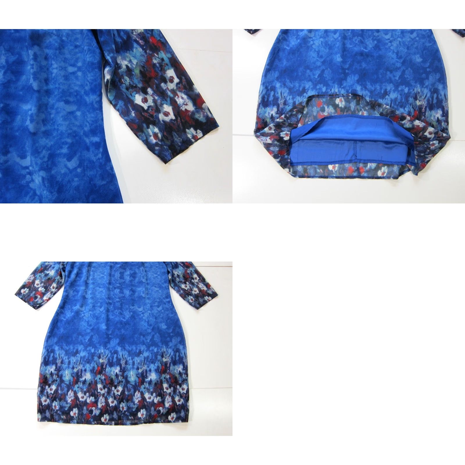 Vintage Little Mistress Kaftan Shift Dress 16 Women Blue Red Floral Beaded Diamond Neck 3/4 Sleeve Midi Dress Size XXL / US 16-18 / IT 52-54 - 8 Thumbnail
