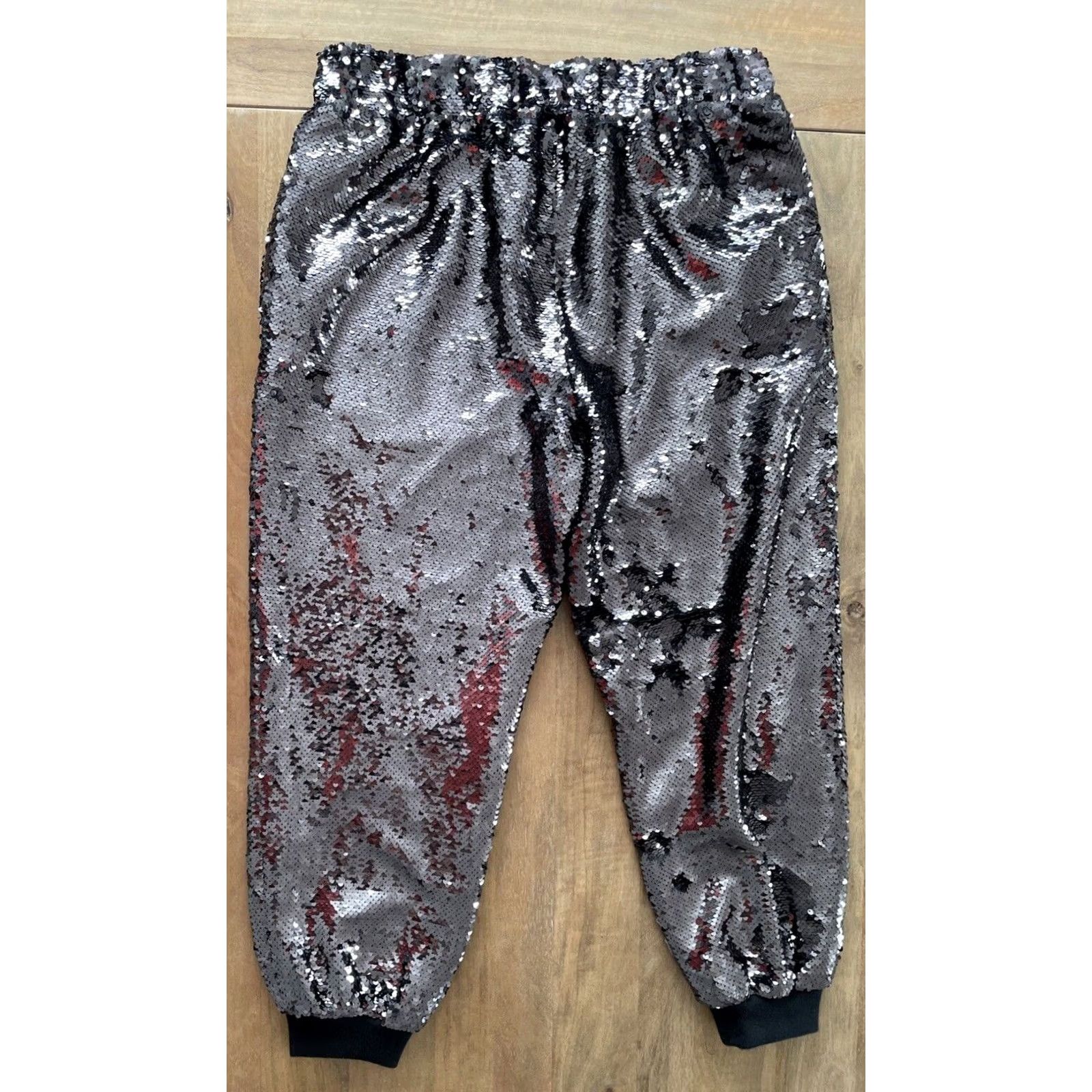 Loft LOFT Sequin Jogger Pants Women's Large Petite Elastic Waist Tapered Pockets Black High Rise Geometric Pattern Party Casual Travel Size 36" / US 14 / IT 50 - 2 Thumbnail