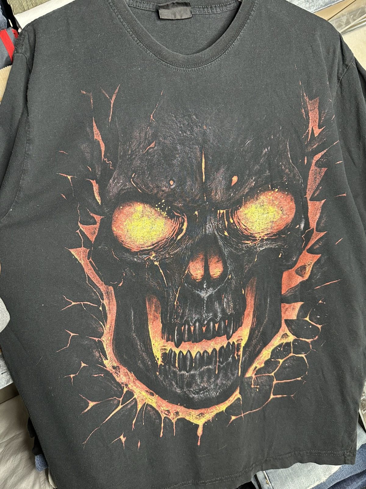 Band Tees Spiral Skull Fire Graphic T-Shirt XL Gothic Flames Horror Size US XL / EU 56 / 4 - 3 Thumbnail