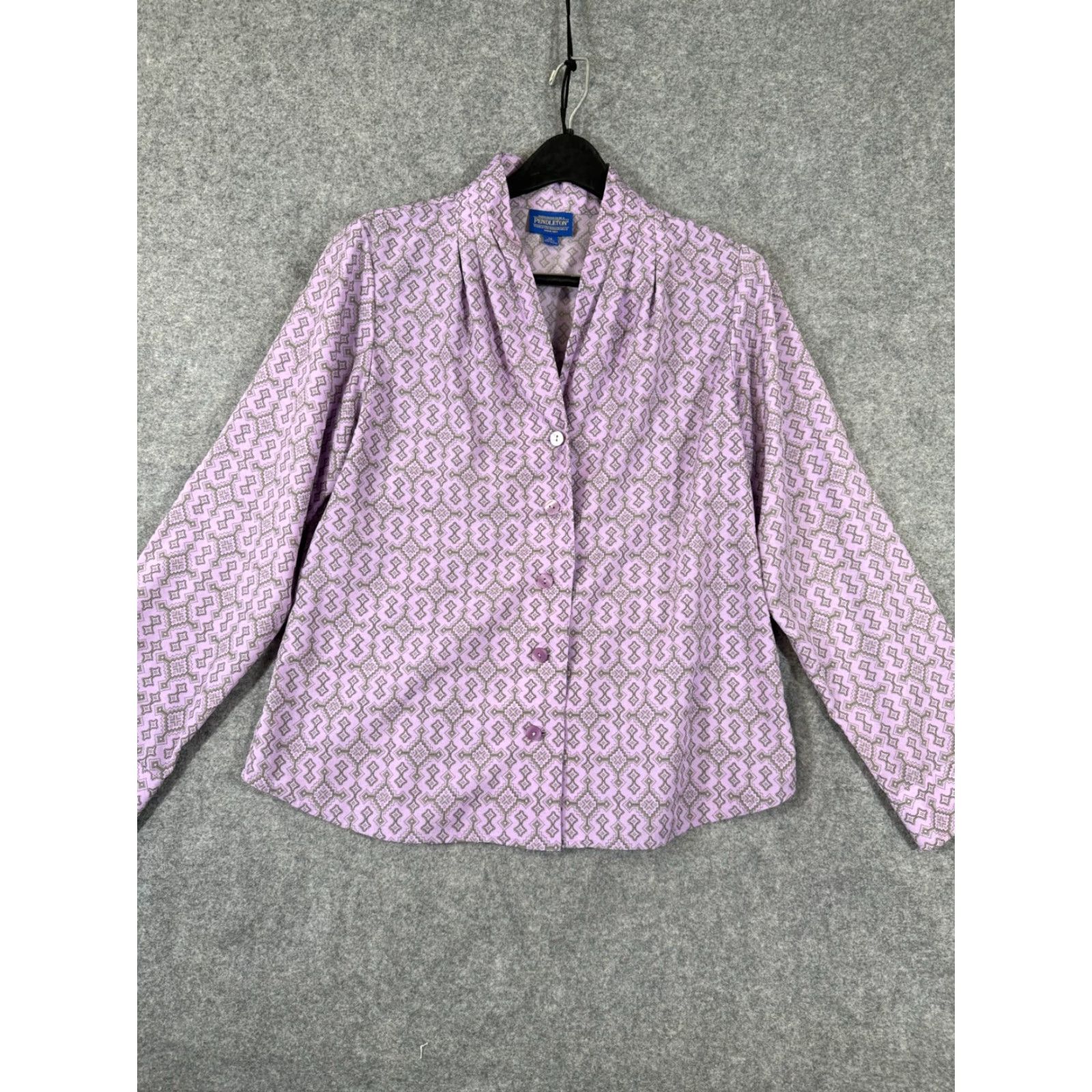 Pendleton VINTAGE Pendleton Button Up Shirt Womens 14 Purple Geometric Long Sleeve Pleated Collar Size XL / US 12-14 / IT 48-50 - 2 Thumbnail