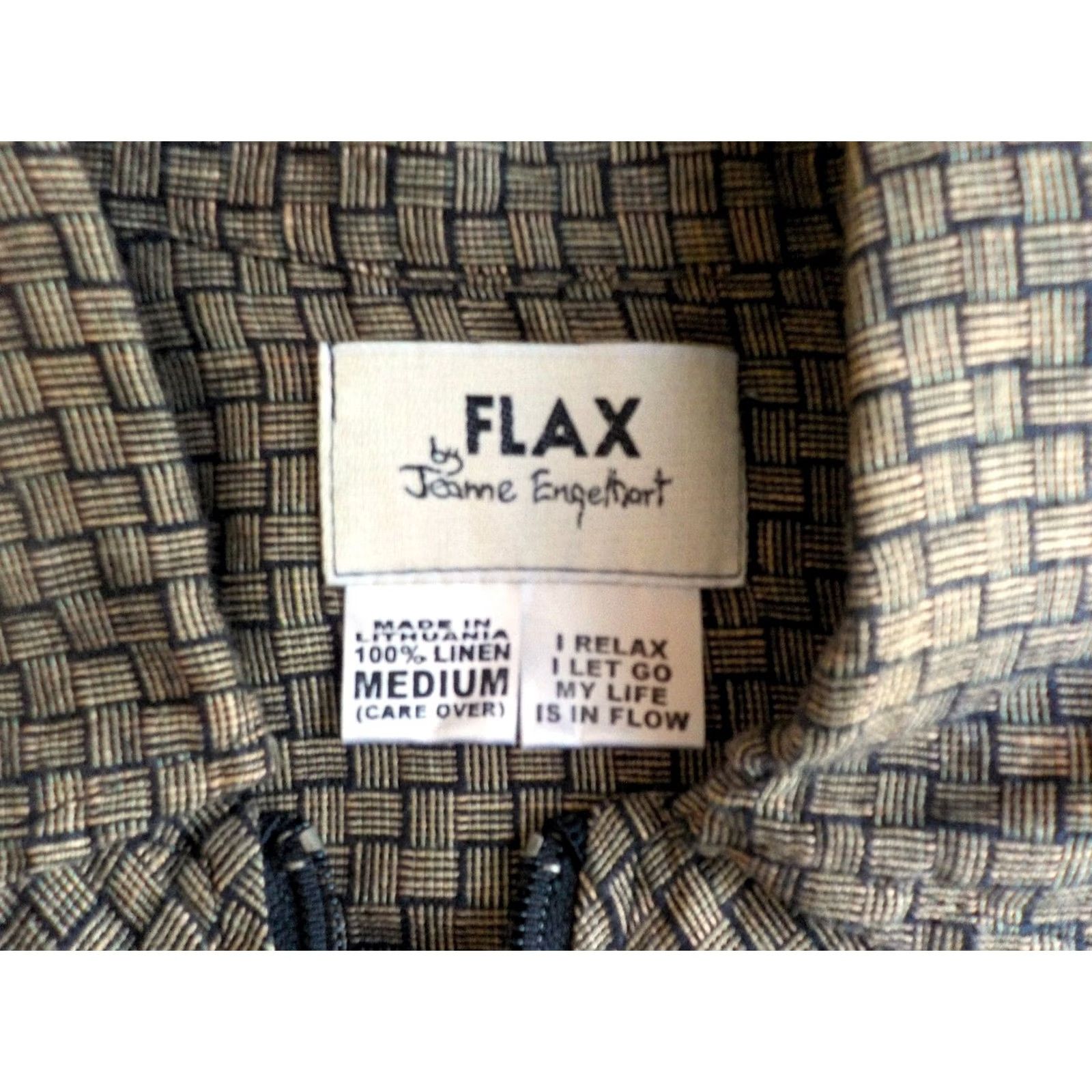 FLAX Flax by Jeanne Engelhart Black Tan Linen Jacket Pockets Zip Front M Womens Size 32" / US 10 / IT 46 - 5 Thumbnail