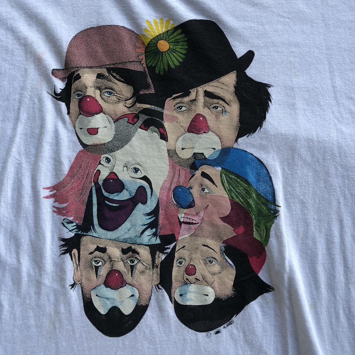 Vintage Vtg Clown Faces Art M. Harris Tshirt Size US XL / EU 56 / 4 - 4 Thumbnail