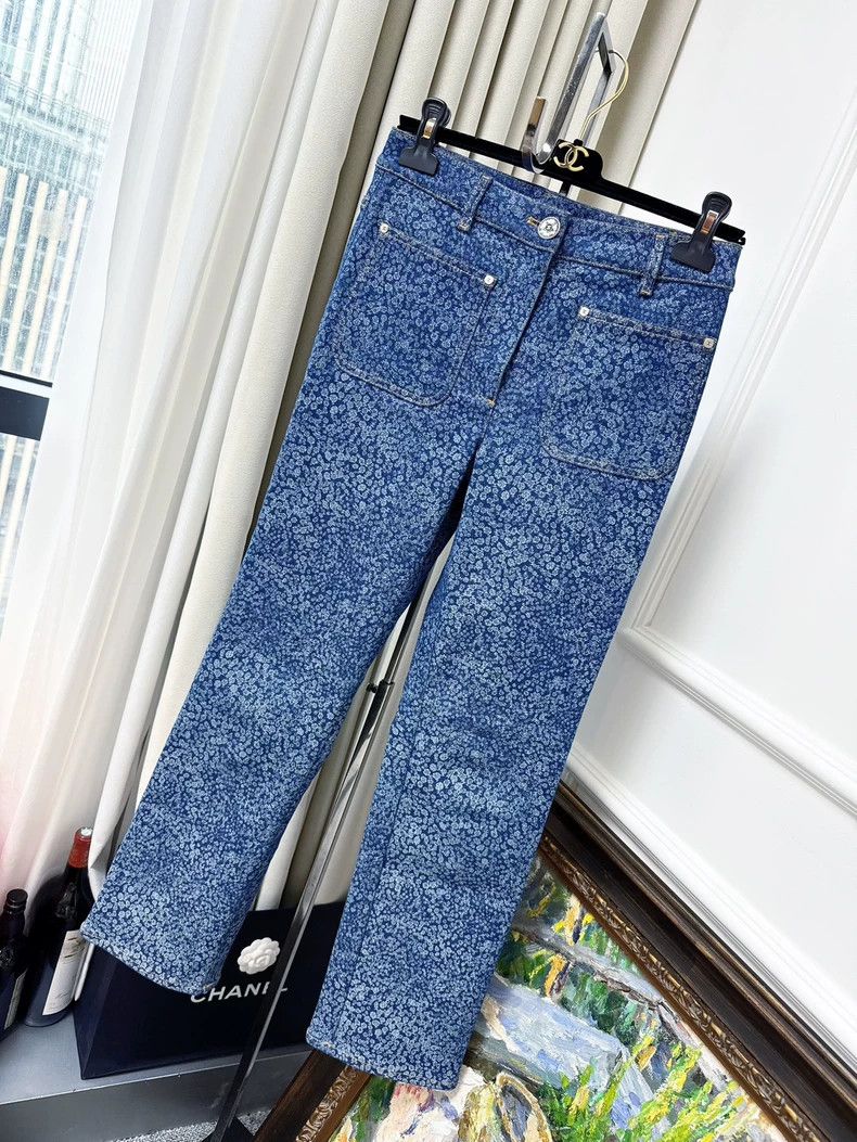 Chanel 21B blue danning jeans camellia double C full print