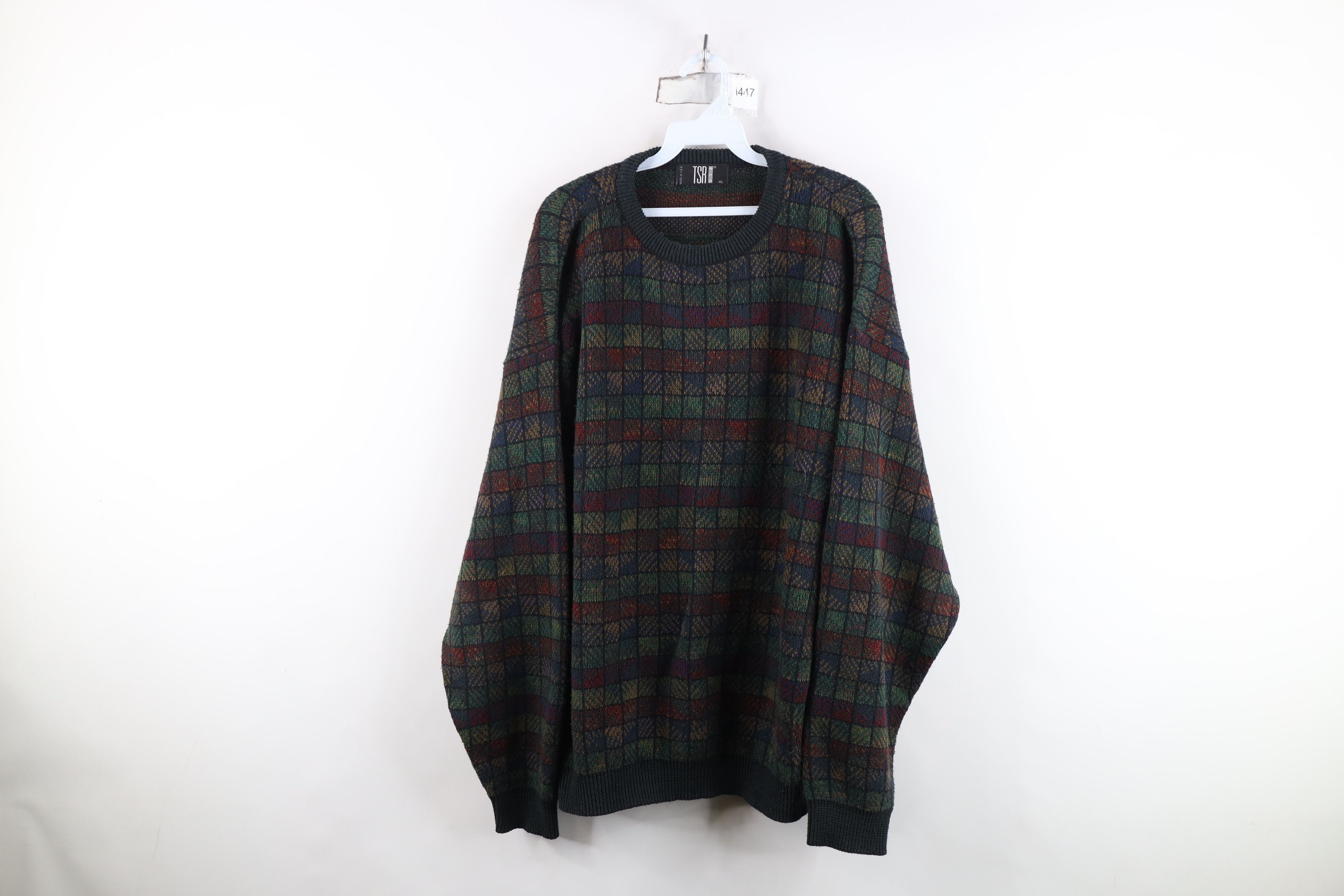 Vintage Vintage 90s Streetwear Rainbow Checkered Knit Sweater USA Size US XL / EU 56 / 4 - 1 Thumbnail