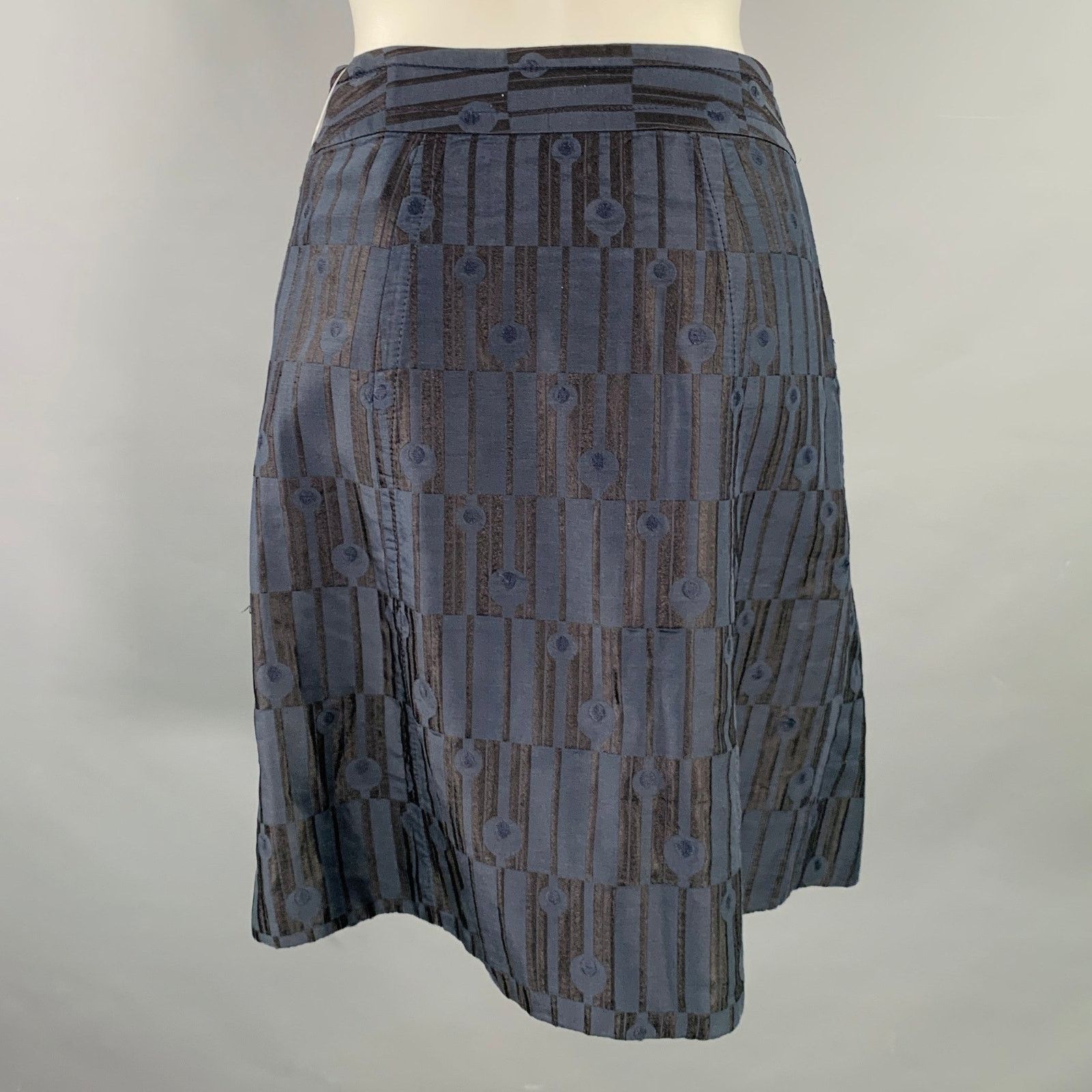 Marc by Marc Jacobs Size 0 Navy Black Cotton Blend Geometric Buttoned Midi Skirt Size 25" / US 0 / IT 36 - 3 Thumbnail