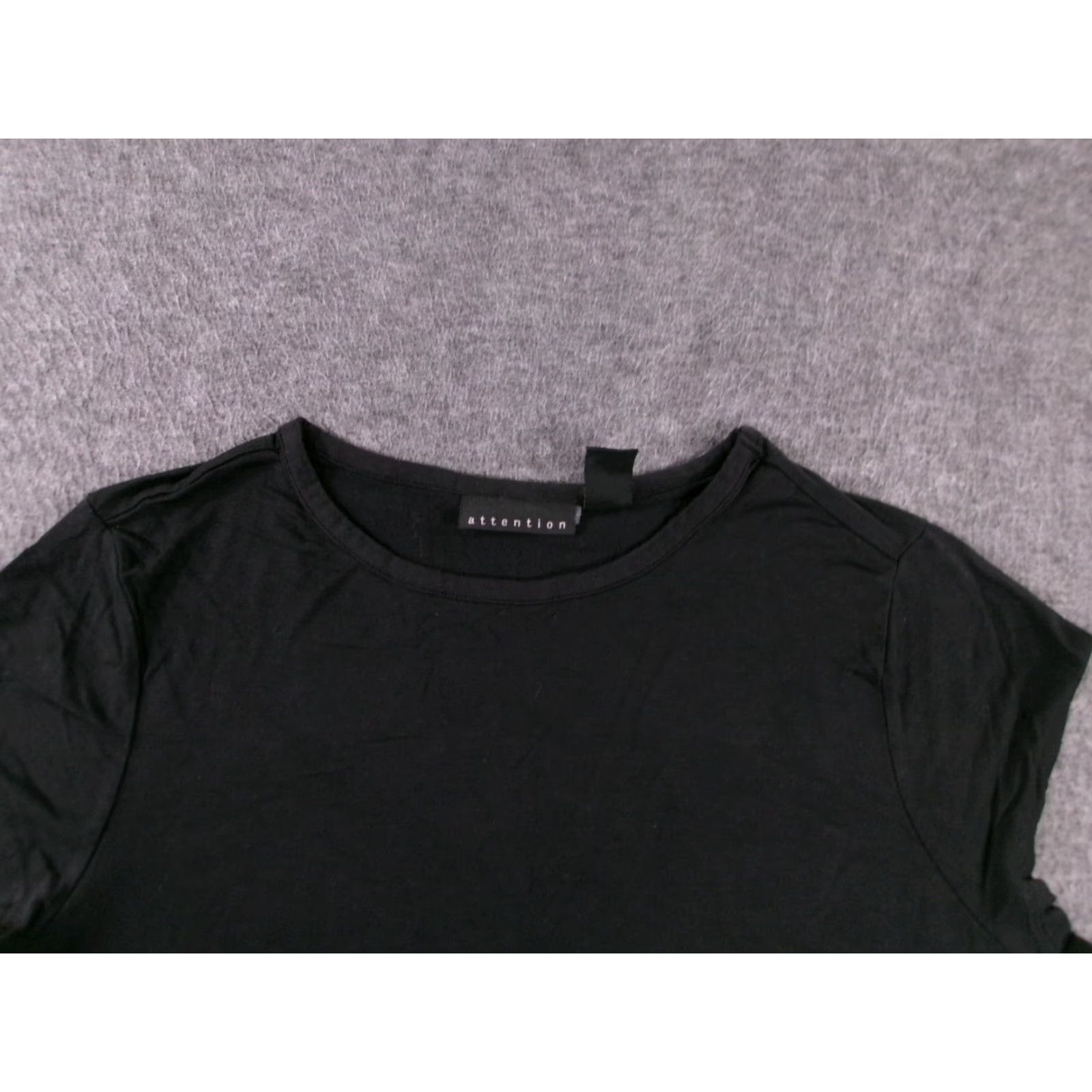 Vintage Attention Women XL Black T-Shirt Cap Sleeve Round Neck Pullover Basic Casual Everyday All Seasons Size XL / US 12-14 / IT 48-50 - 2 Thumbnail