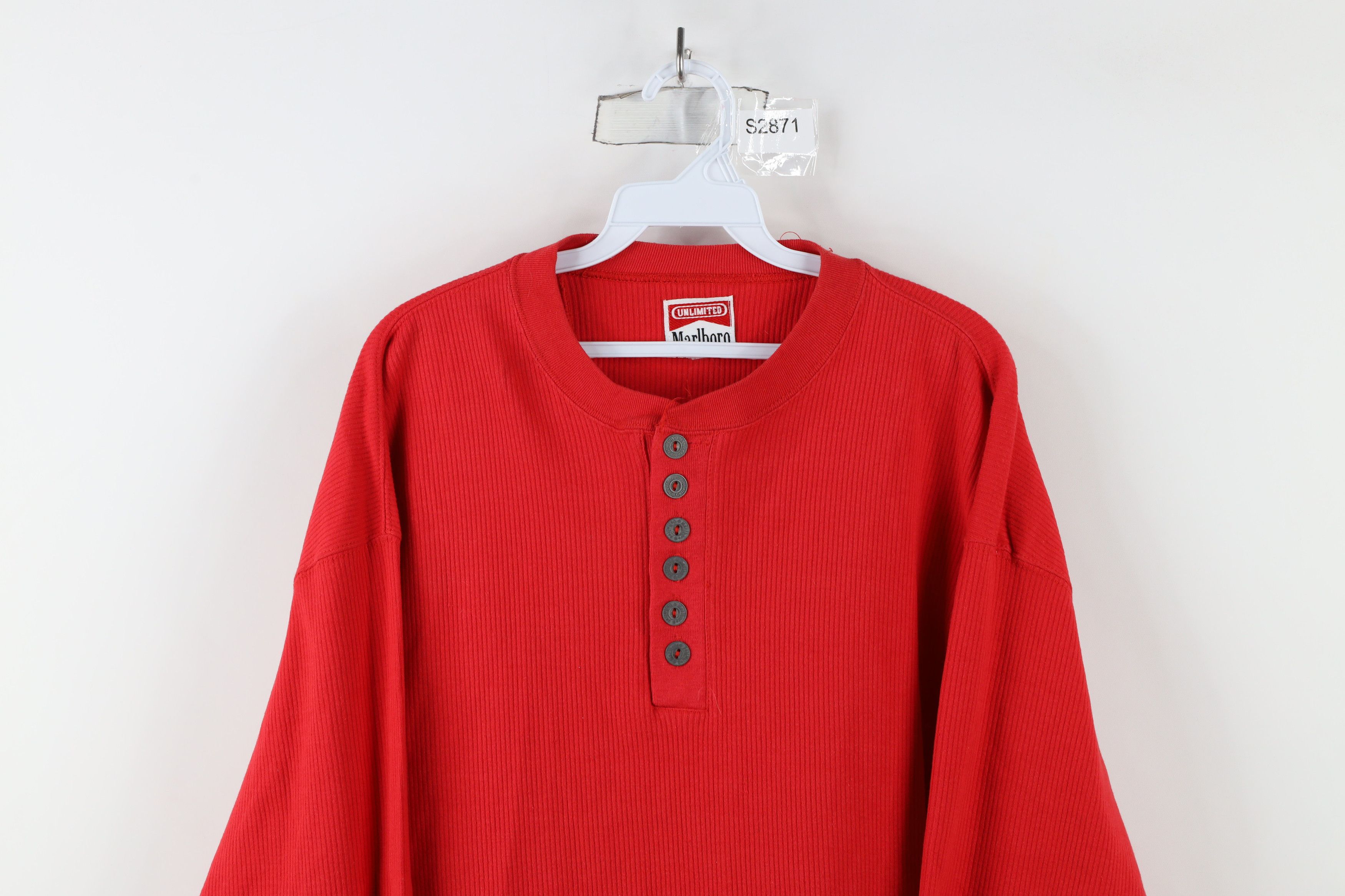 Marlboro × Vintage Vintage 90s Marlboro Ribbed Knit Long Sleeve Henley T-Shirt Size US XL / EU 56 / 4 - 2 Thumbnail