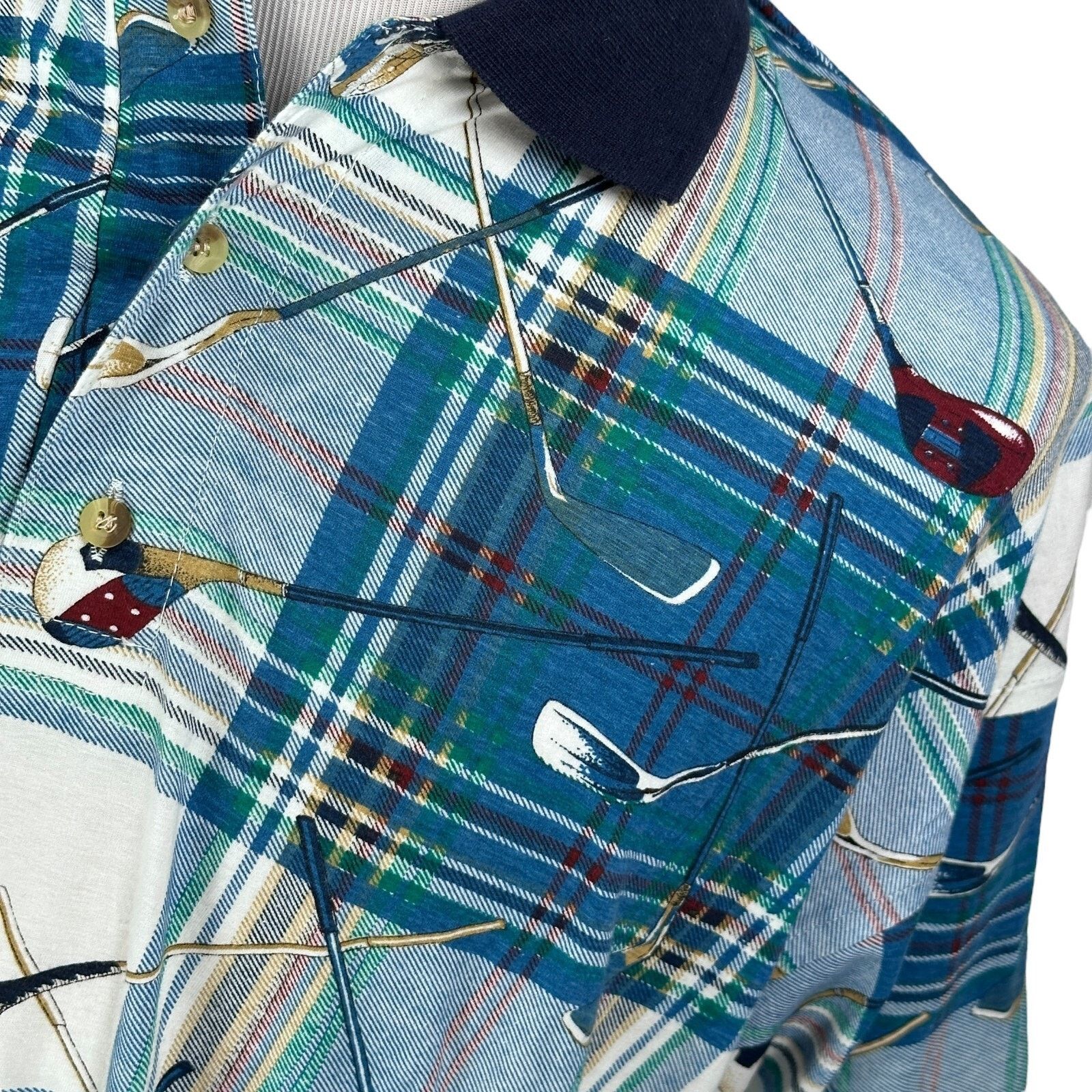 Other Vintage Sauce Berne Polo Shirt XL Blue AOP Golf Clubs Plaid Size US XL / EU 56 / 4 - 3 Thumbnail