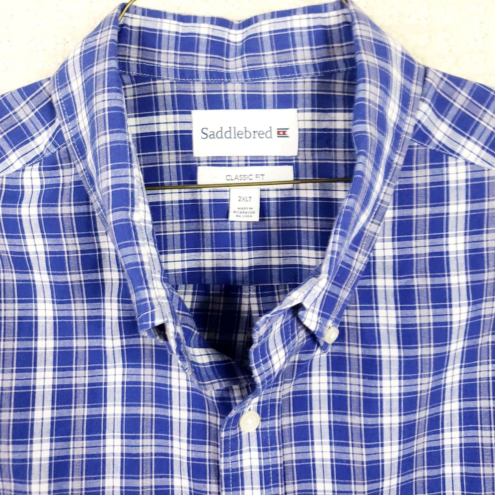 Vintage Saddlebred Button-Up Shirt Men's 2XLT Red Blue Plaid Long Sleeve Size US XXL / EU 58 / 5 - 4 Thumbnail
