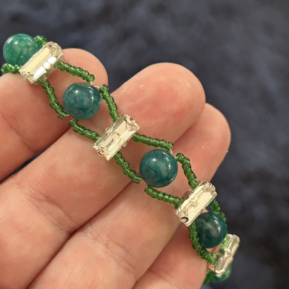 Handmade Handcrafted 8mm dragon vein agate faceted glass bar bracelet Size ONE SIZE - 5 Thumbnail