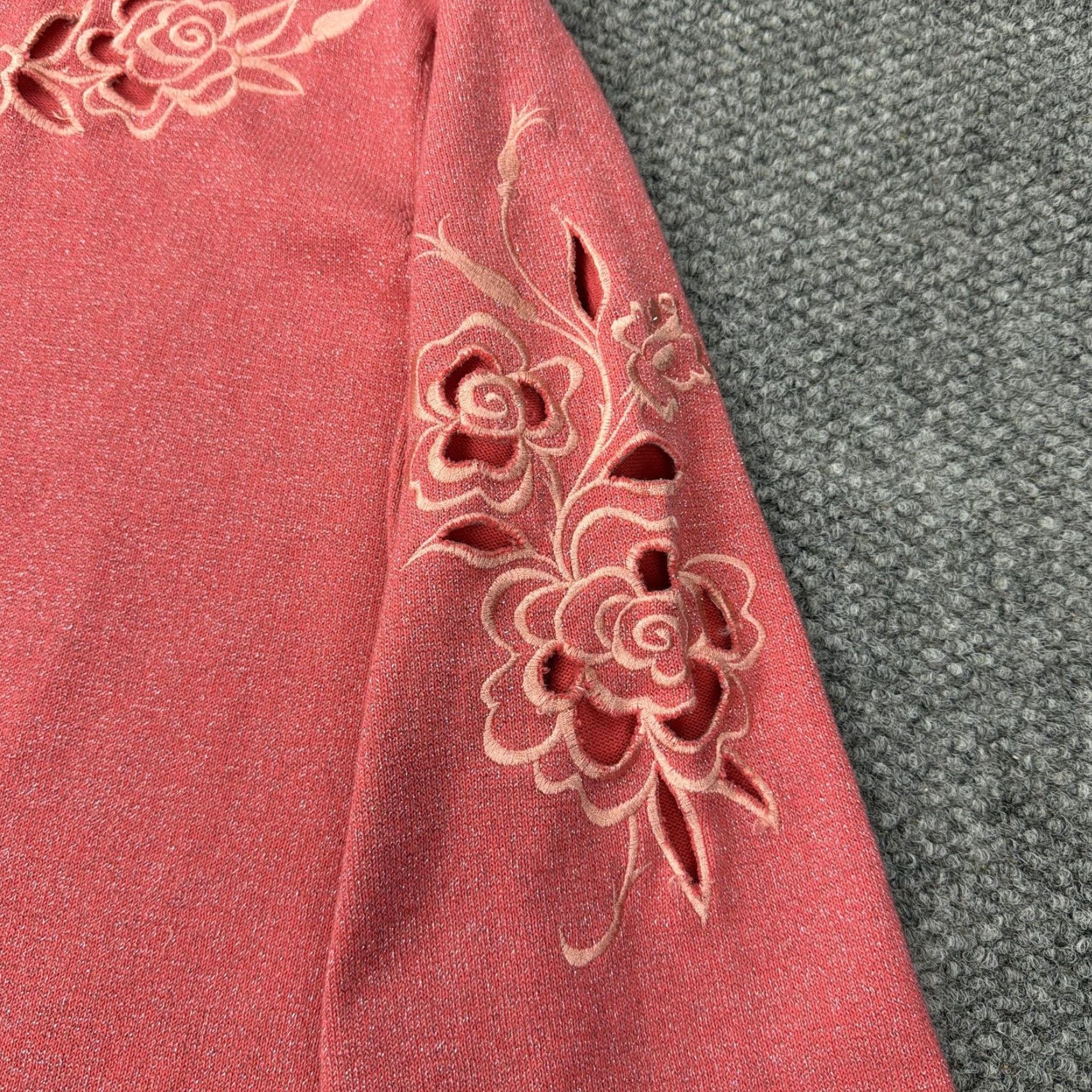 Bob Mackie Bob Mackie Sweater Womens Large Pink Metallic Floral Embroidered 3/4 Sleeve Top Size L / US 10 / IT 46 - 6 Thumbnail