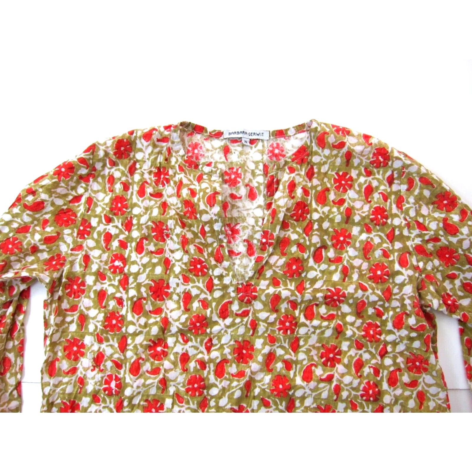 Pinko Barbara Gerwit Blouse 100% Cotton Pink Brown Floral Long Sleeve V-Neck XL Women Size XL / US 12-14 / IT 48-50 - 4 Thumbnail