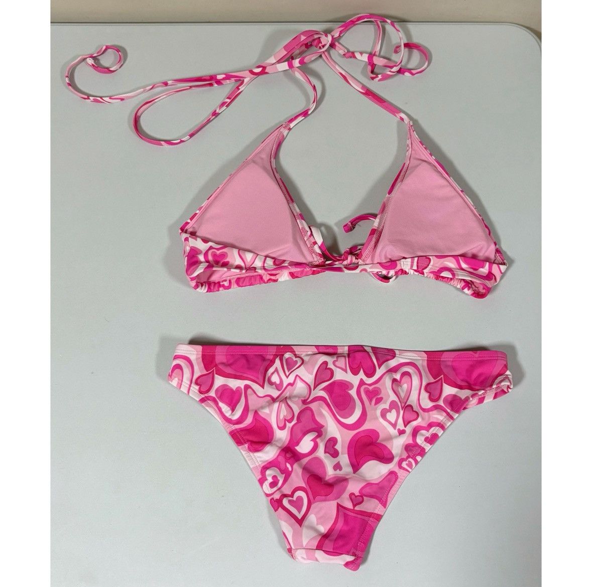 Japanese Brand × Vintage Pink Hearts Bikini Top and Bottoms Bathing Suit Set Size S 🩷 Size ONE SIZE - 4 Thumbnail