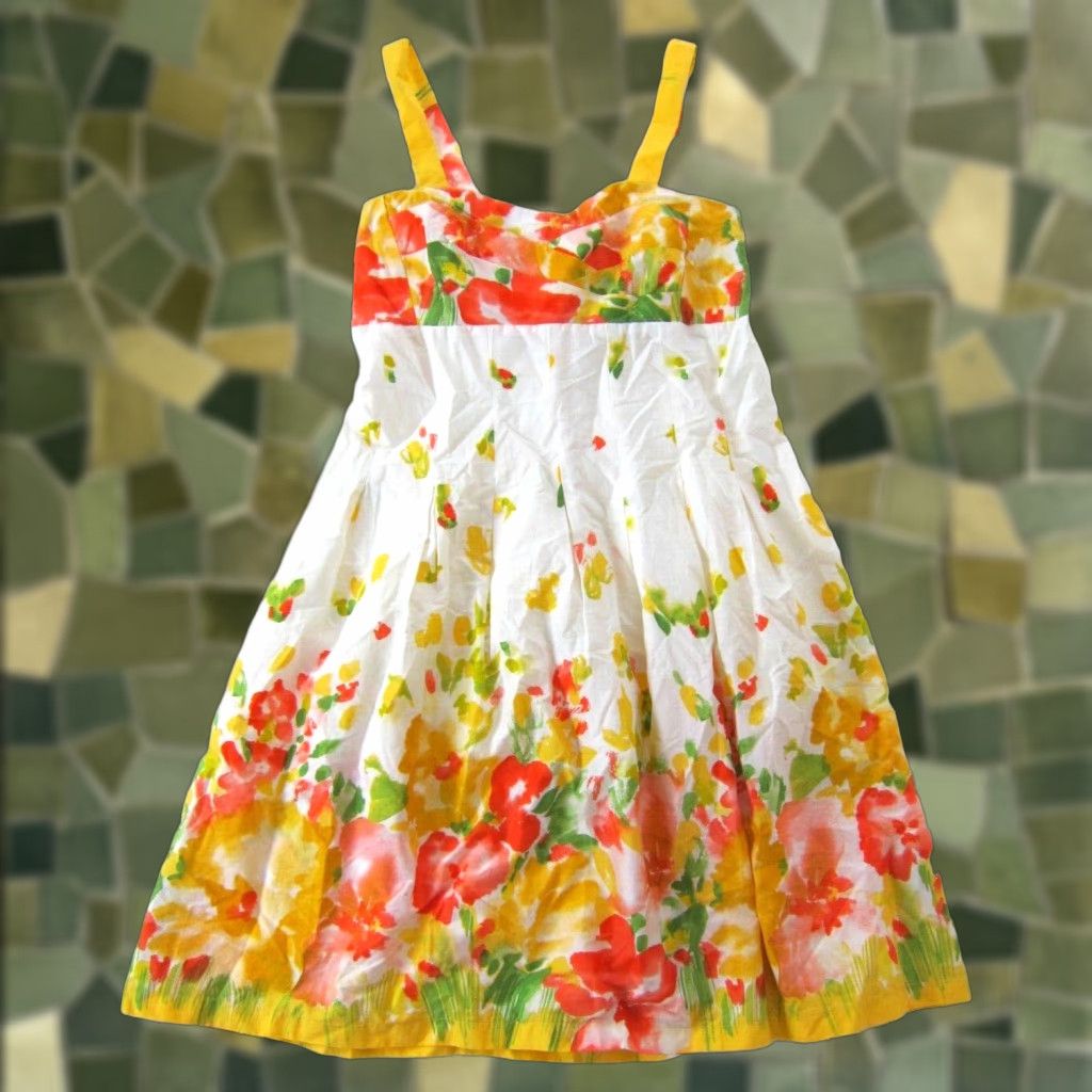 Vintage VINTAGE R&K Cotton Yellow Orange Green Floral Sheath Tank Sun Dress Women Size 8 Size M / US 6-8 / IT 42-44 - 1 Thumbnail