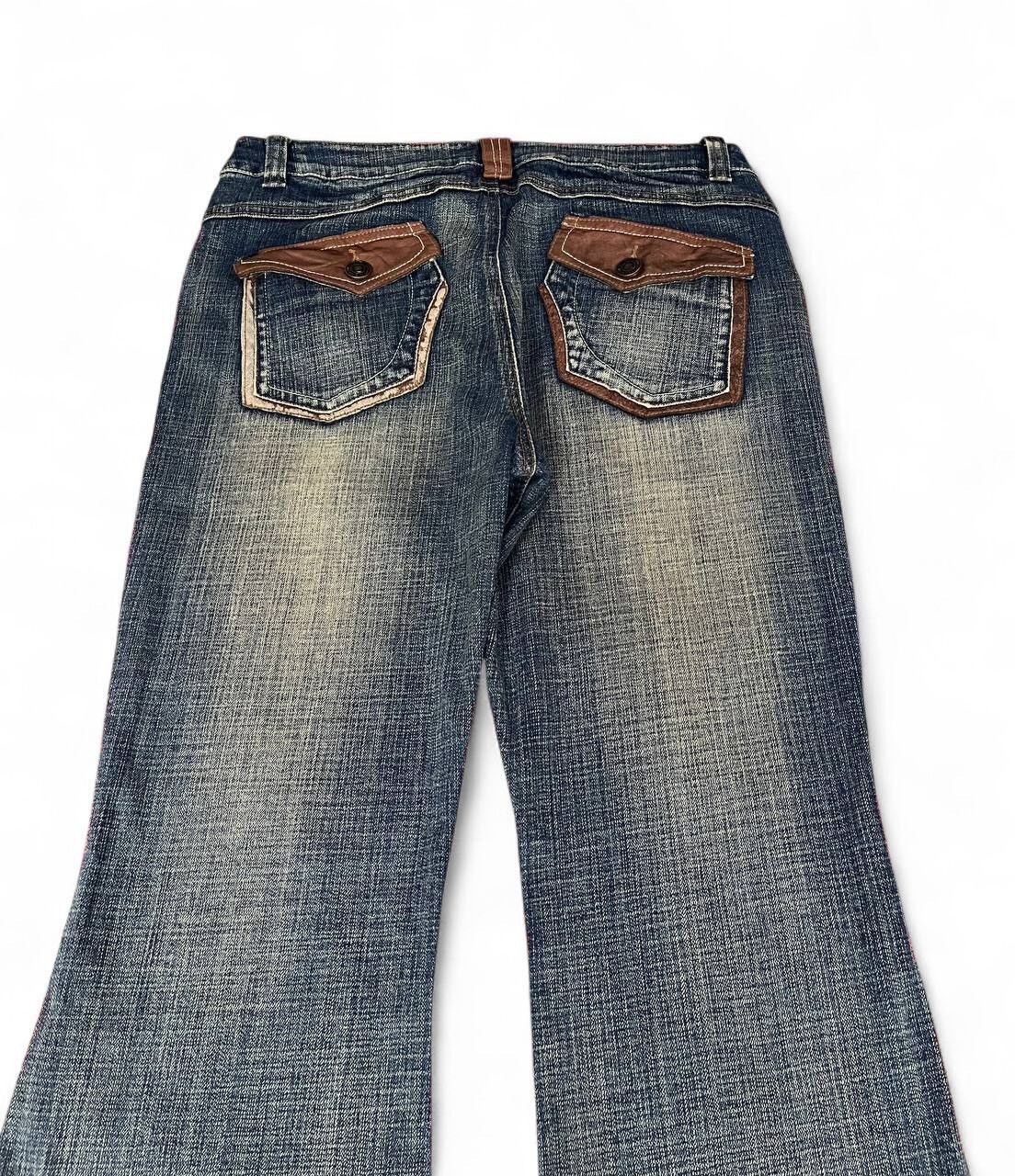 Tornado Mart Flare Jeans mud rusty pu leather pocket style multipocket Size US 33 - 10 Thumbnail