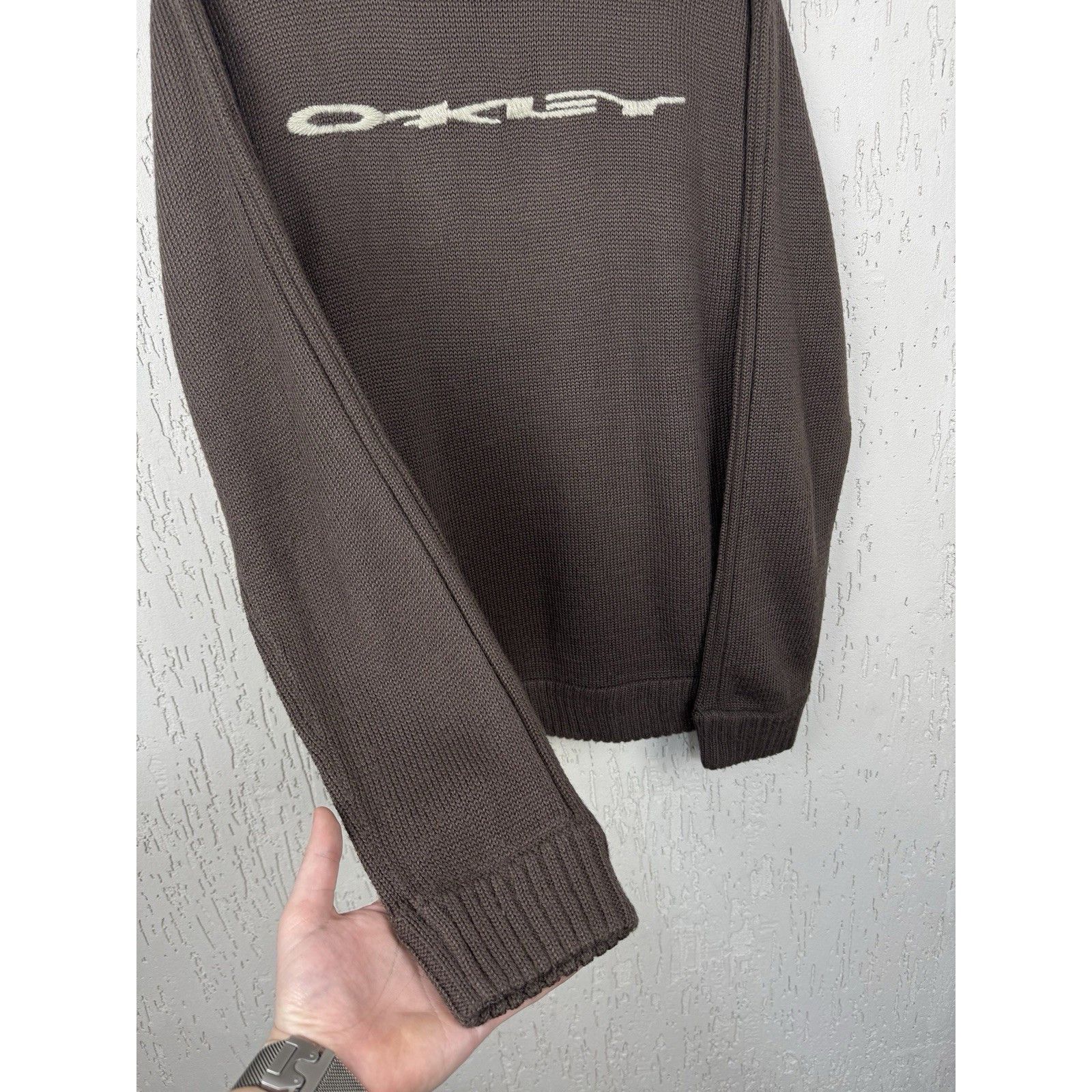 Oakley Vintage 90s Oakley Knit Sweater Wool Blend Brown Spellout Mo Size US L / EU 52-54 / 3 - 6 Thumbnail