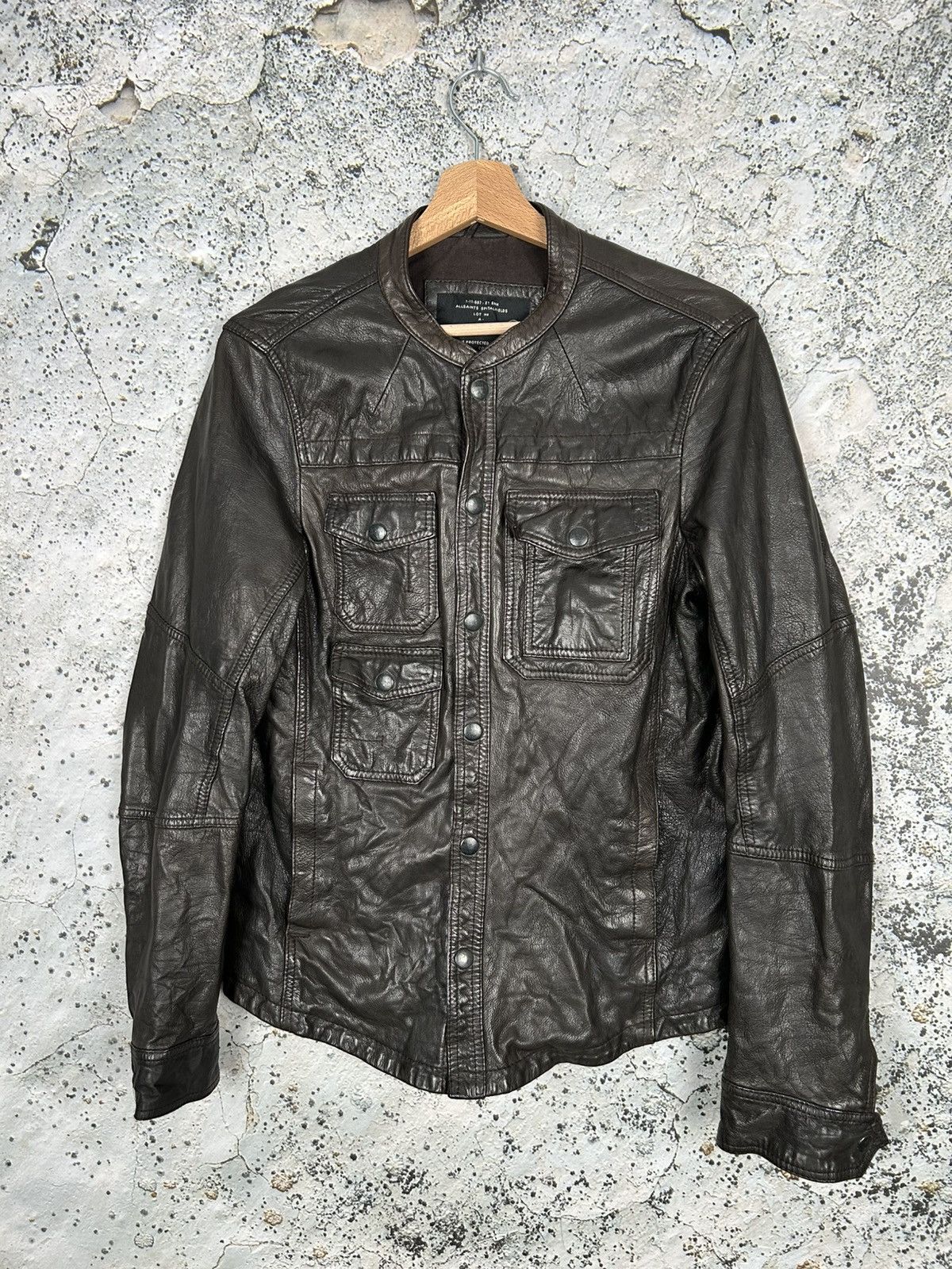 Allsaints Brown Leather Jacket Avant Garde Grunge Punk