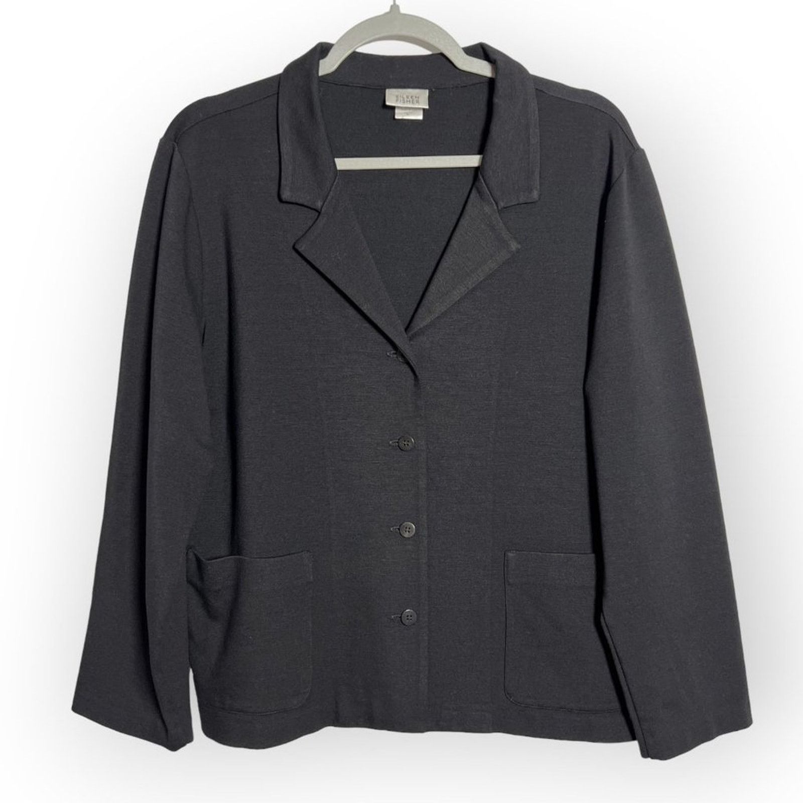 Eileen Fisher Eileen Fisher Black Stretch Blazer Pockets USA Size L Size L / US 10 / IT 46 - 1 Thumbnail