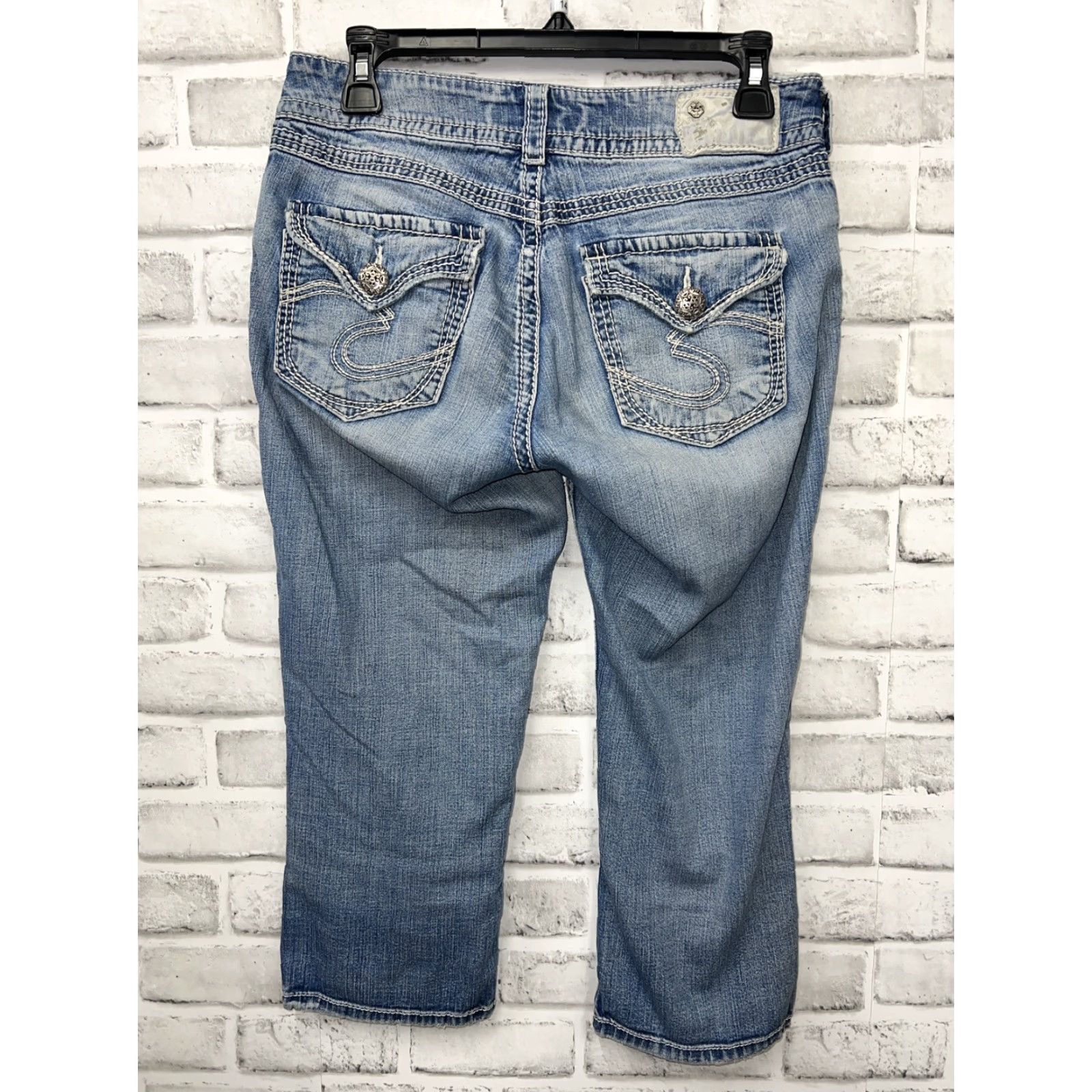 Vintage Silver Suki Surplus Capri Jeans Womens 29 Blue Men? Wait. Size 29" - 3 Thumbnail