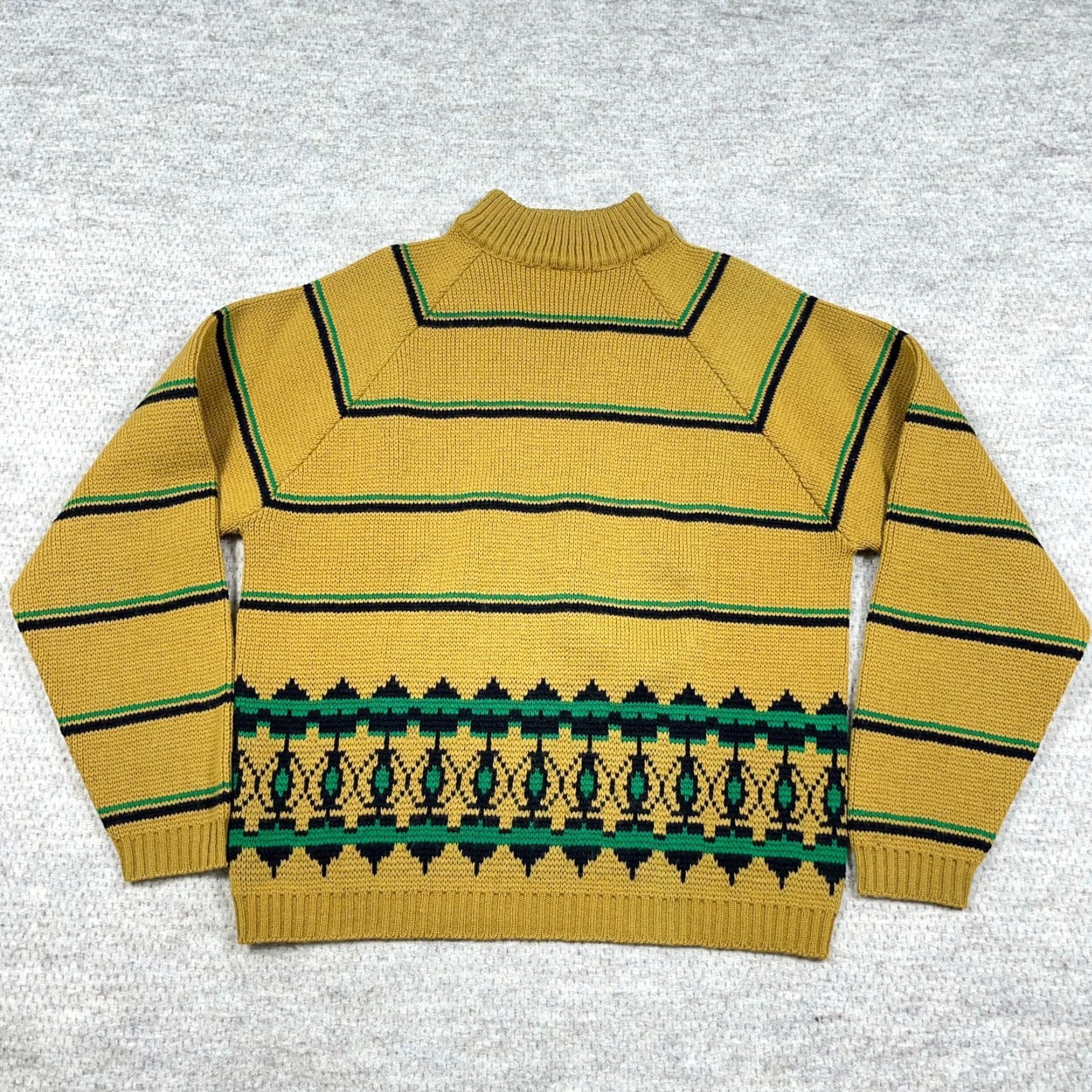 Arrow VINTAGE Arrow Worsted Wool Grandpa Sweater Geometric Striped Yellow Green Crew Neck Pullover Knit 80s 90s Mens M Size US M / EU 48-50 / 2 - 2 Thumbnail