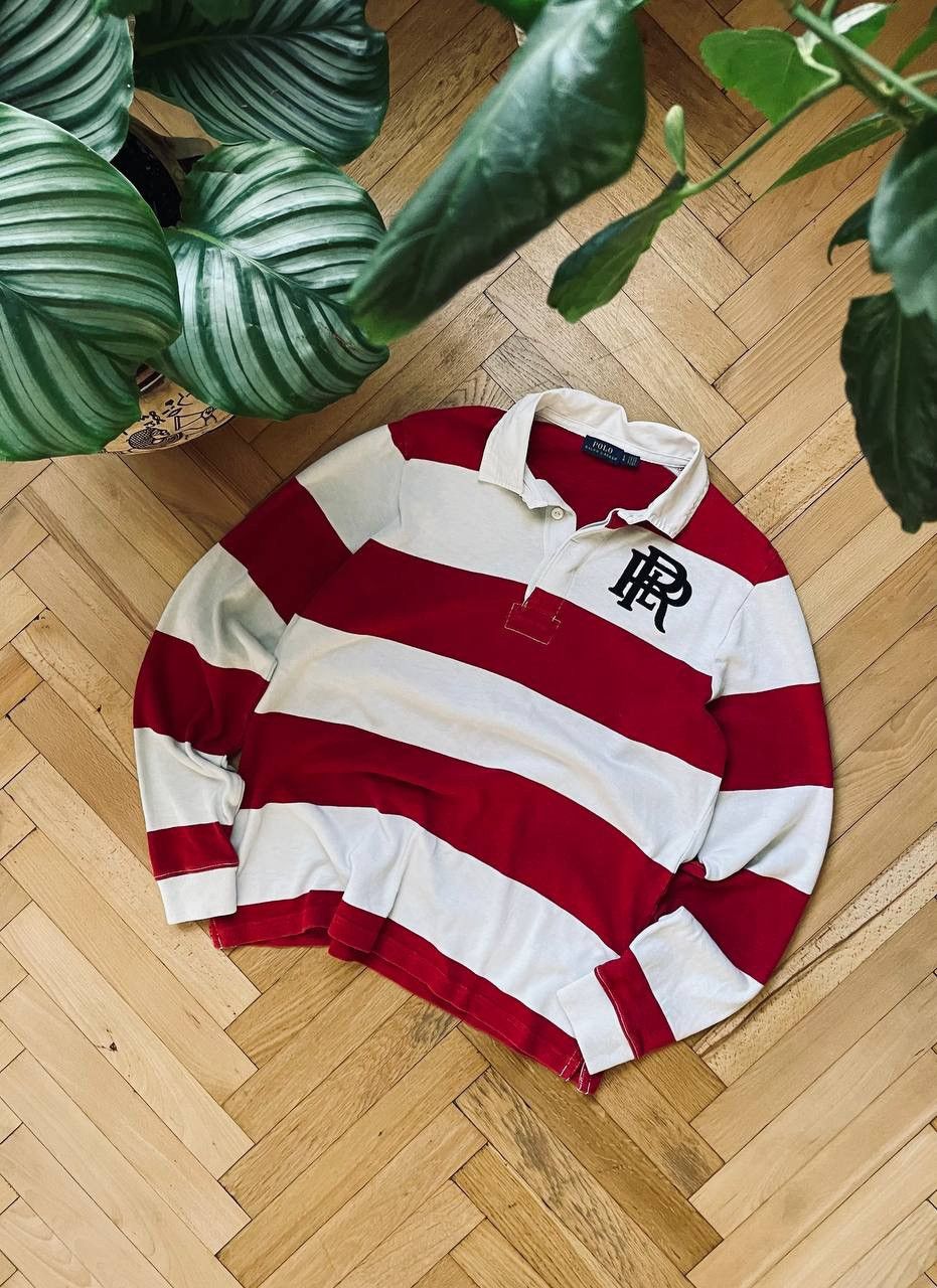 image of Vintage Polo Ralph Laurent Rugby Striped Shirt in Red, Men's (Size Large)