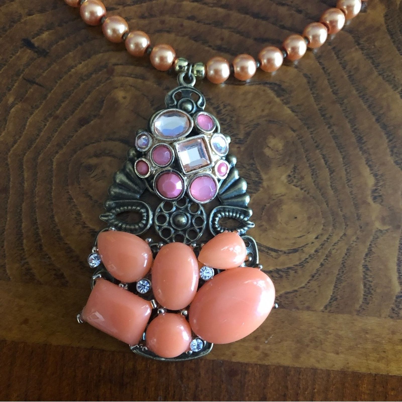 Handmade Handcrafted repurpose stone covered filigree Pearl necklace Size ONE SIZE - 11 Thumbnail