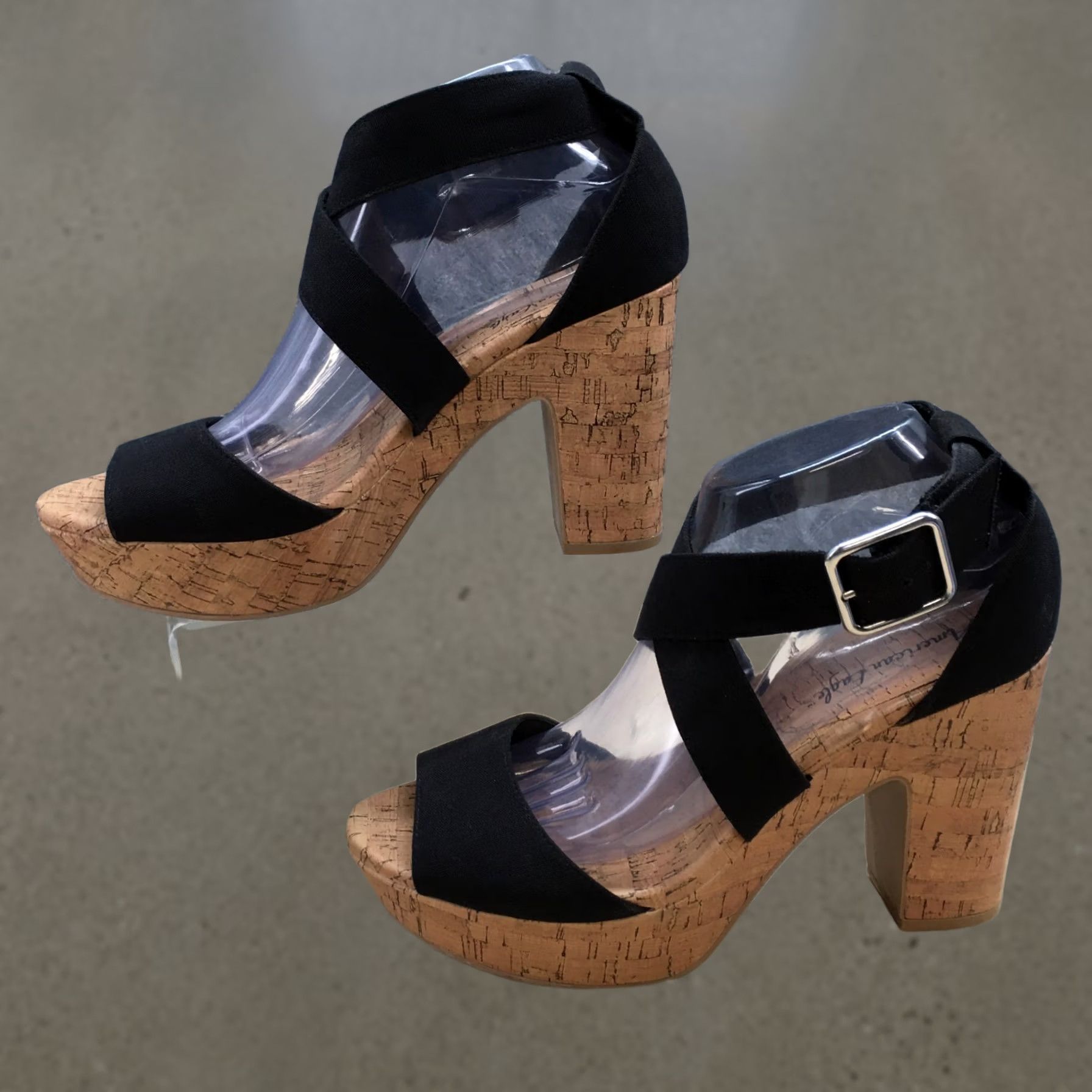 American Eagle Outfitters American Eagle Outfitters Heels Womens 9.5 Strappy Black Open Toe Buckled Block Shoes Size US 10 / IT 40 - 1 Thumbnail